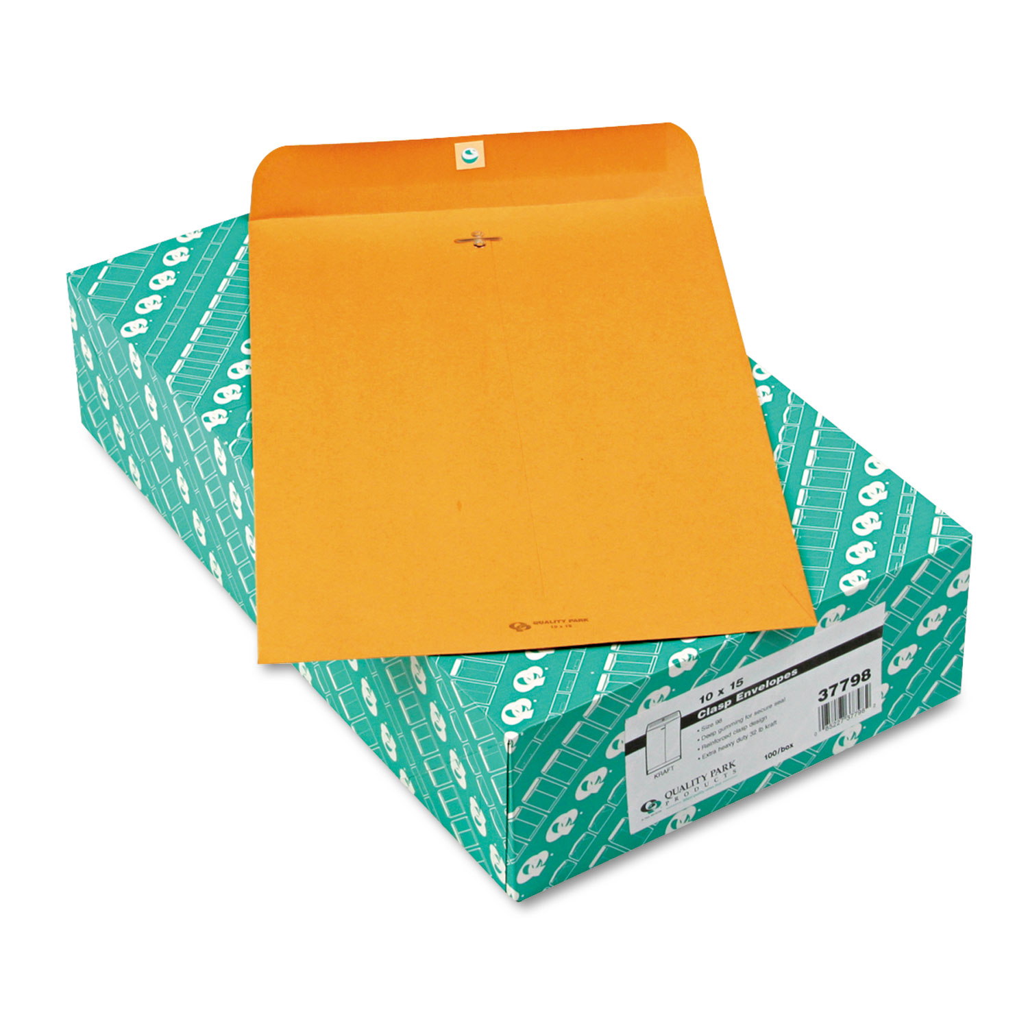  Quality Park QUA37798 Clasp Envelope, #15, Cheese Blade Flap, Clasp/Gummed Closure, 10 x 15, Brown Kraft, 100/Box (QUA37798) 