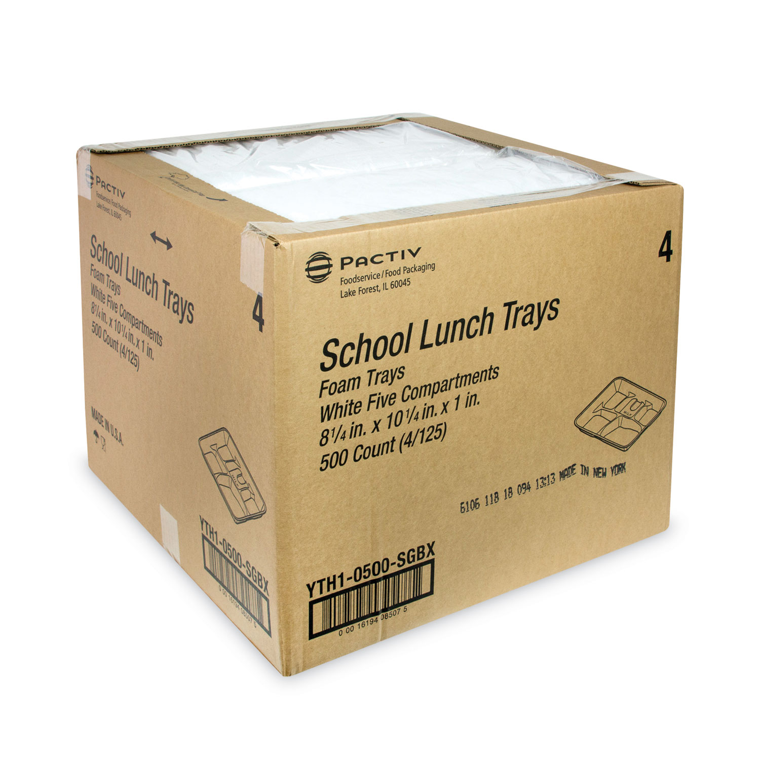 Genpak 5-Compartment Foam School Tray White 500/Pack