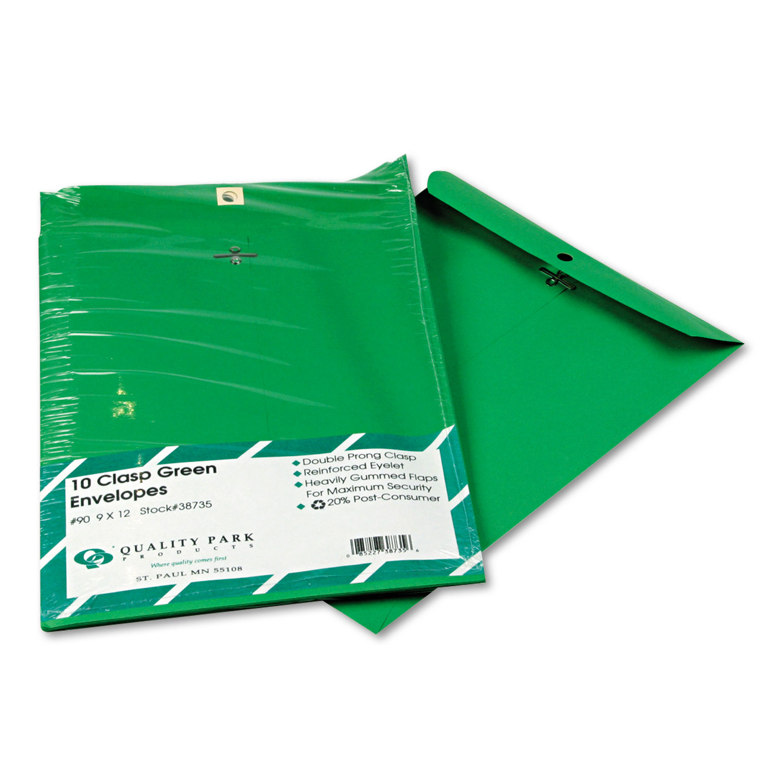 Fashion Color Clasp Envelope, 9 x 12, 28lb, Green, 10/Pack