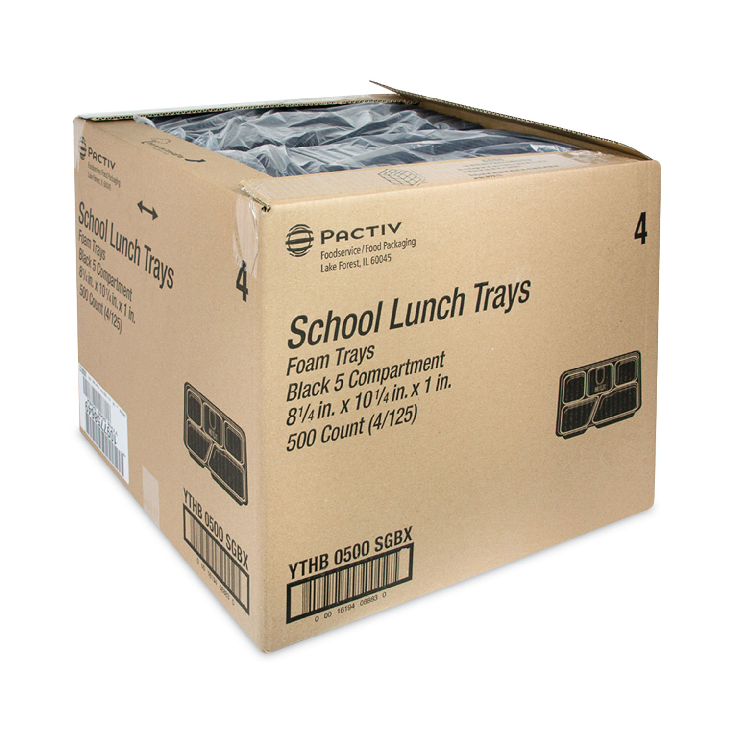 Foam School Trays, 5-Compartment, 8.25 x 10.25 x 1, Black, 500/Carton -  mastersupplyonline
