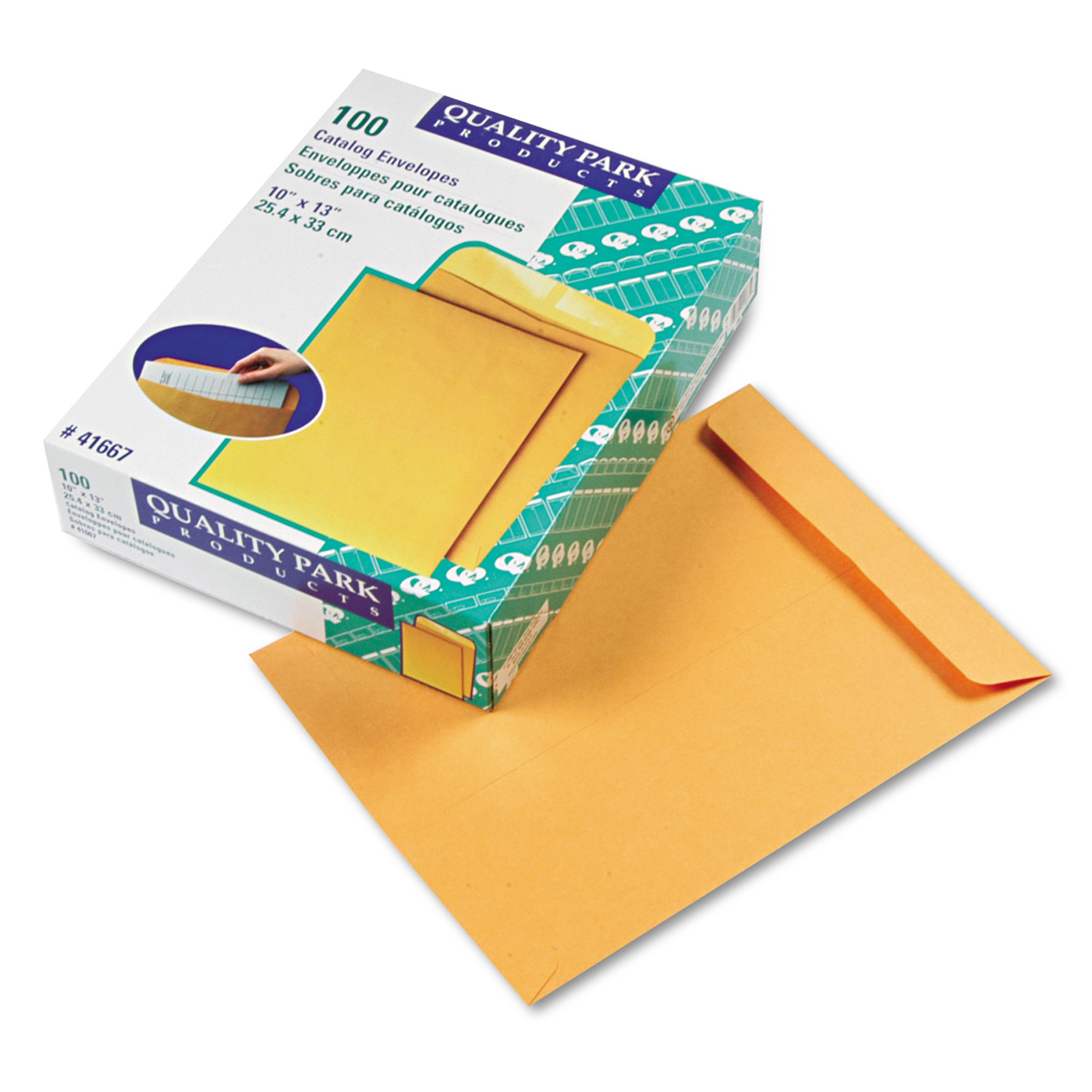  Quality Park QUA41667 Catalog Envelope, #13 1/2, Cheese Blade Flap, Gummed Closure, 10 x 13, Brown Kraft, 100/Box (QUA41667) 