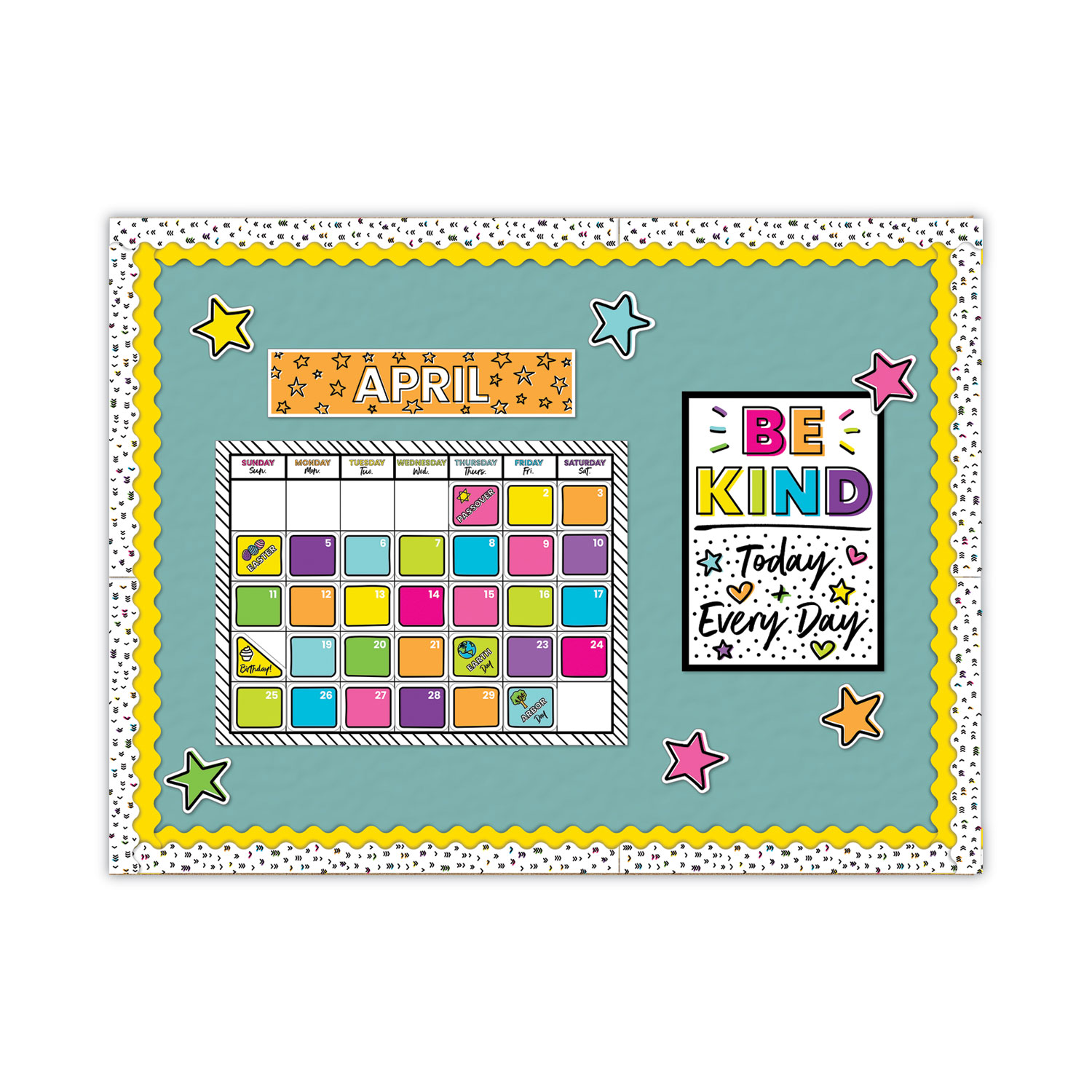 Calendar Bulletin Board Set Kind Vibes 129 Pieces Classroom