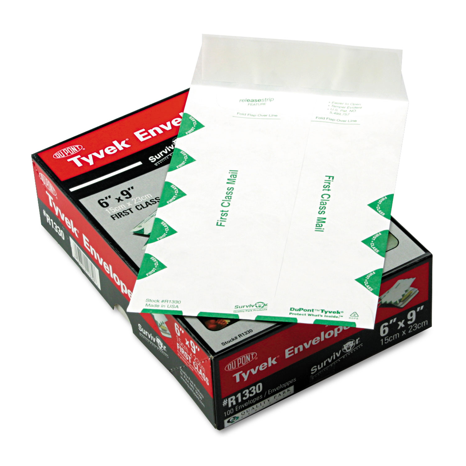 Tyvek USPS First Class Mailer, #55, 6 x 9, White, 100/Box