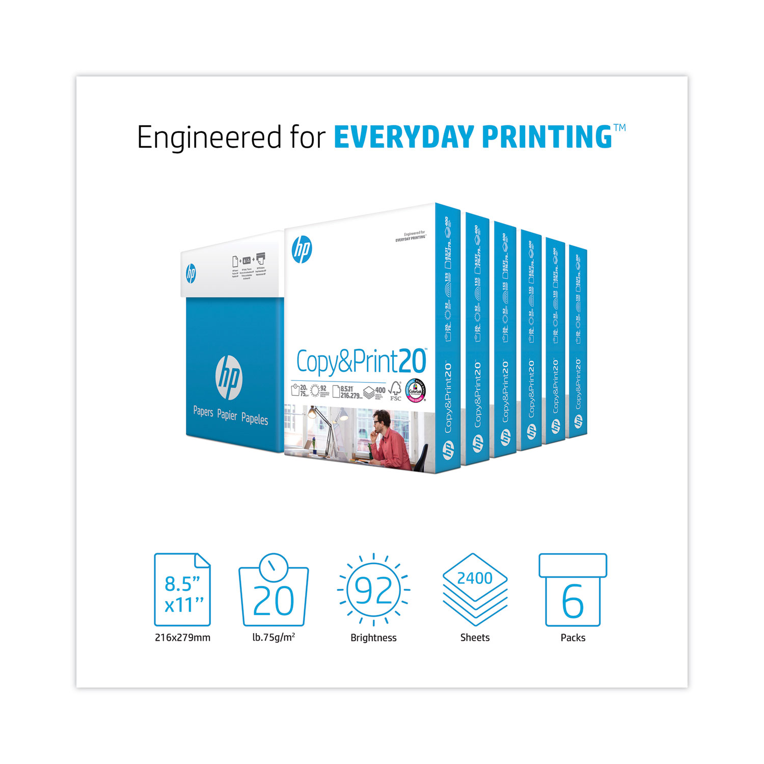 CopyandPrint20 Paper, 92 Bright, 20 lb Bond Weight, 8.5 x 11, White, 400  Sheets/Ream, 6 Reams/Carton - ASE Direct