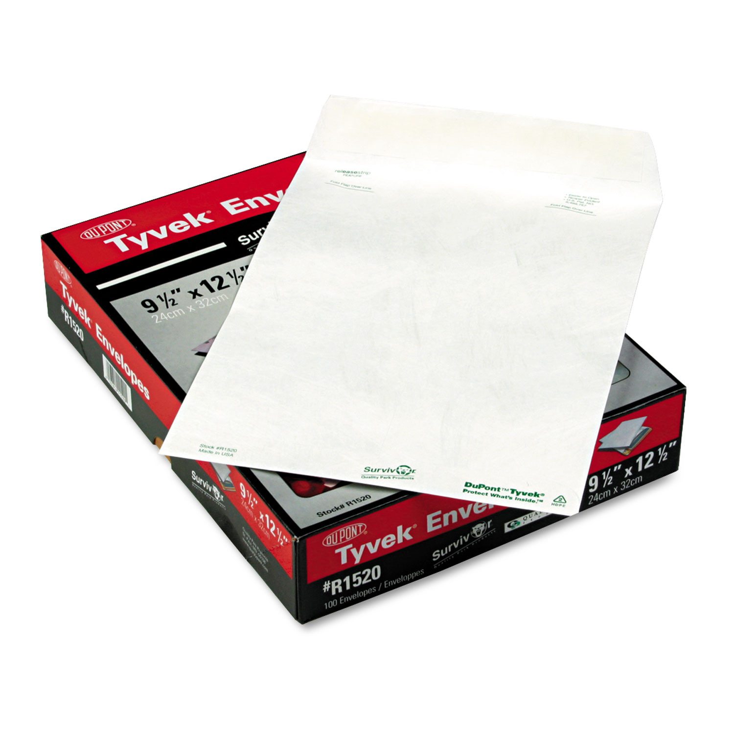  Survivor QUAR1520 Catalog Mailers, DuPont Tyvek, #12 1/2, Cheese Blade Flap, Self-Adhesive Closure, 9.5 x 12.5, White, 100/Box (QUAR1520) 
