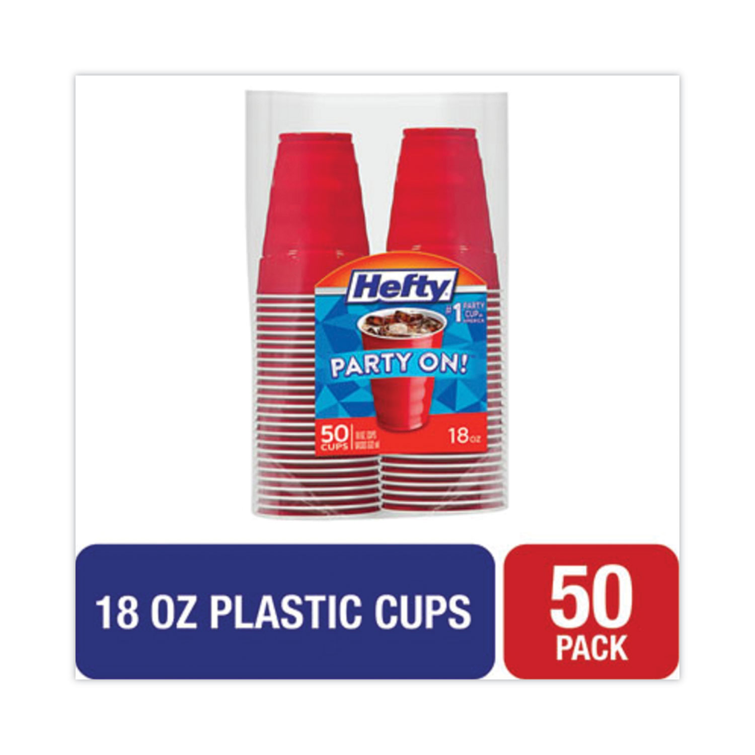 Hefty Party On Disposable Plastic Cups, Red, 18 Ounce, 30 Count