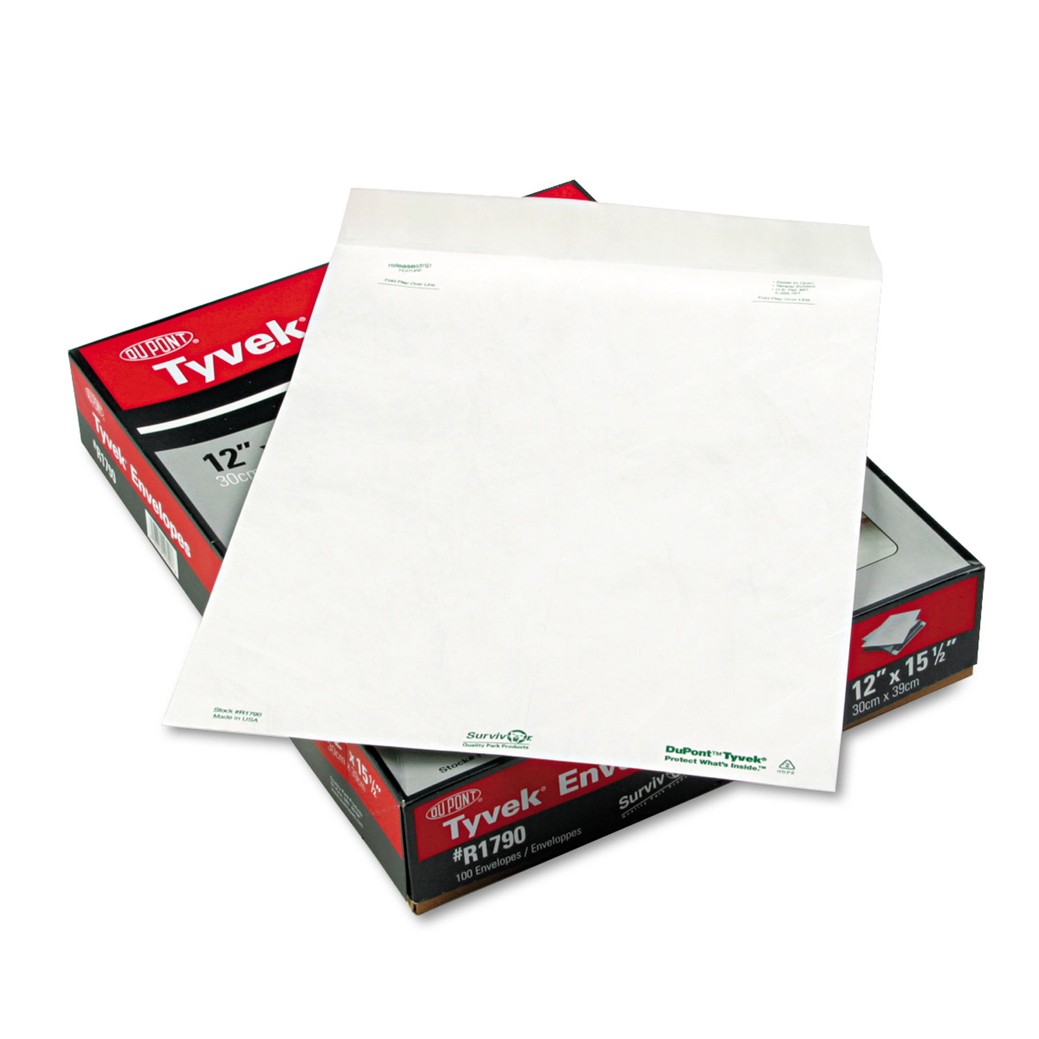  Survivor QUAR1790 Catalog Mailers, DuPont Tyvek, #15 1/2, Cheese Blade Flap, Self-Adhesive Closure, 12 x 16, White, 100/Box (QUAR1790) 