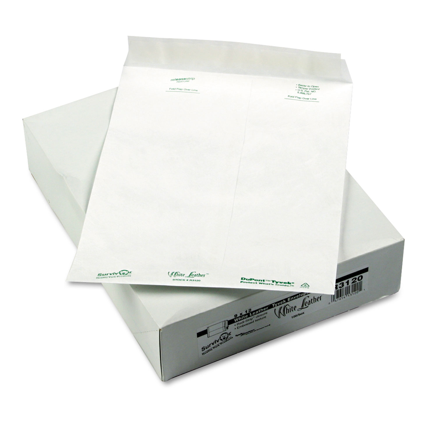 White Leather Tyvek Mailer, 9 x 12, White, 100/Box