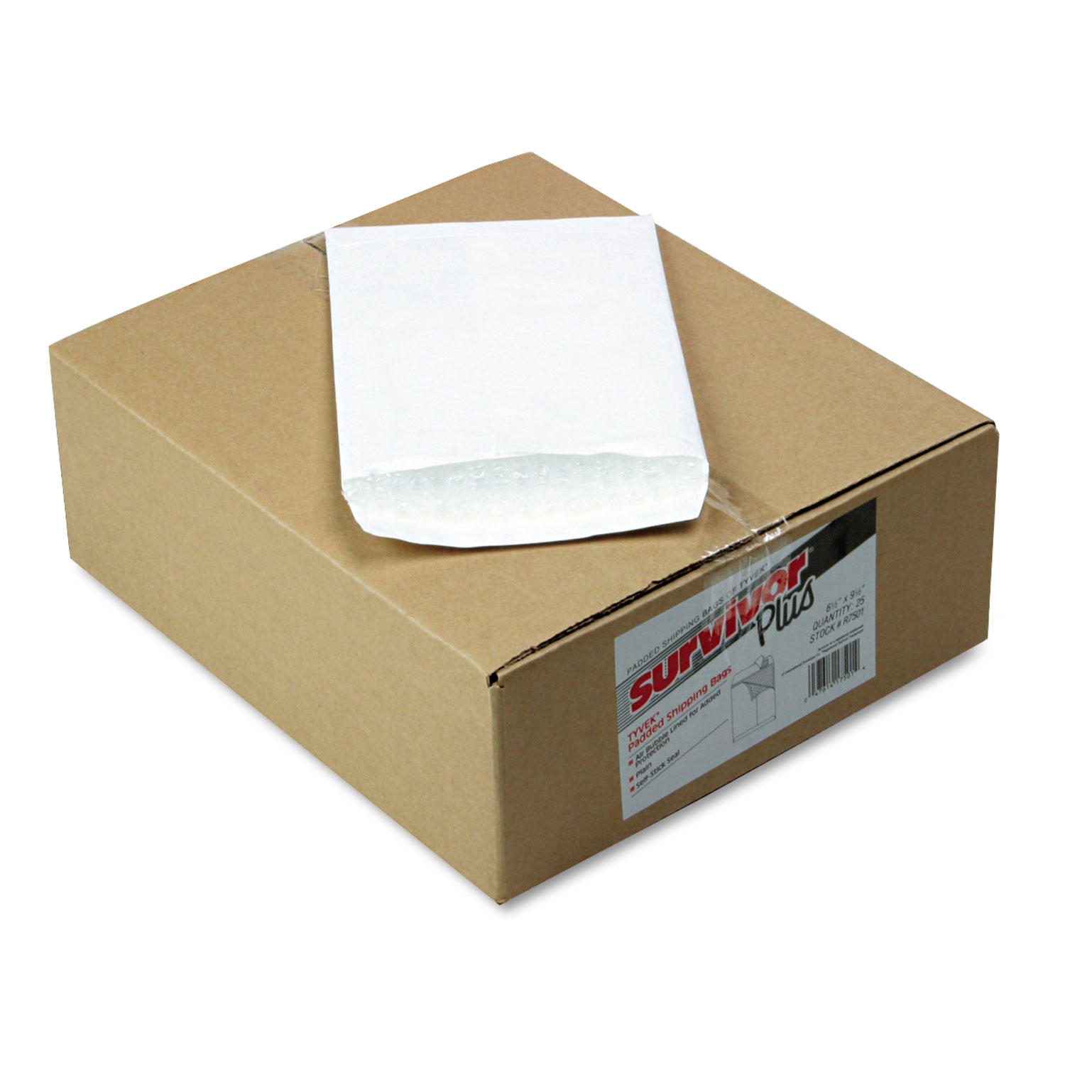  Survivor QUAR7501 Bubble Mailer of DuPont Tyvek, #0, Air Cushion Lining, Self-Adhesive Closure, 6.5 x 9.5, White, 25/Box (QUAR7501) 