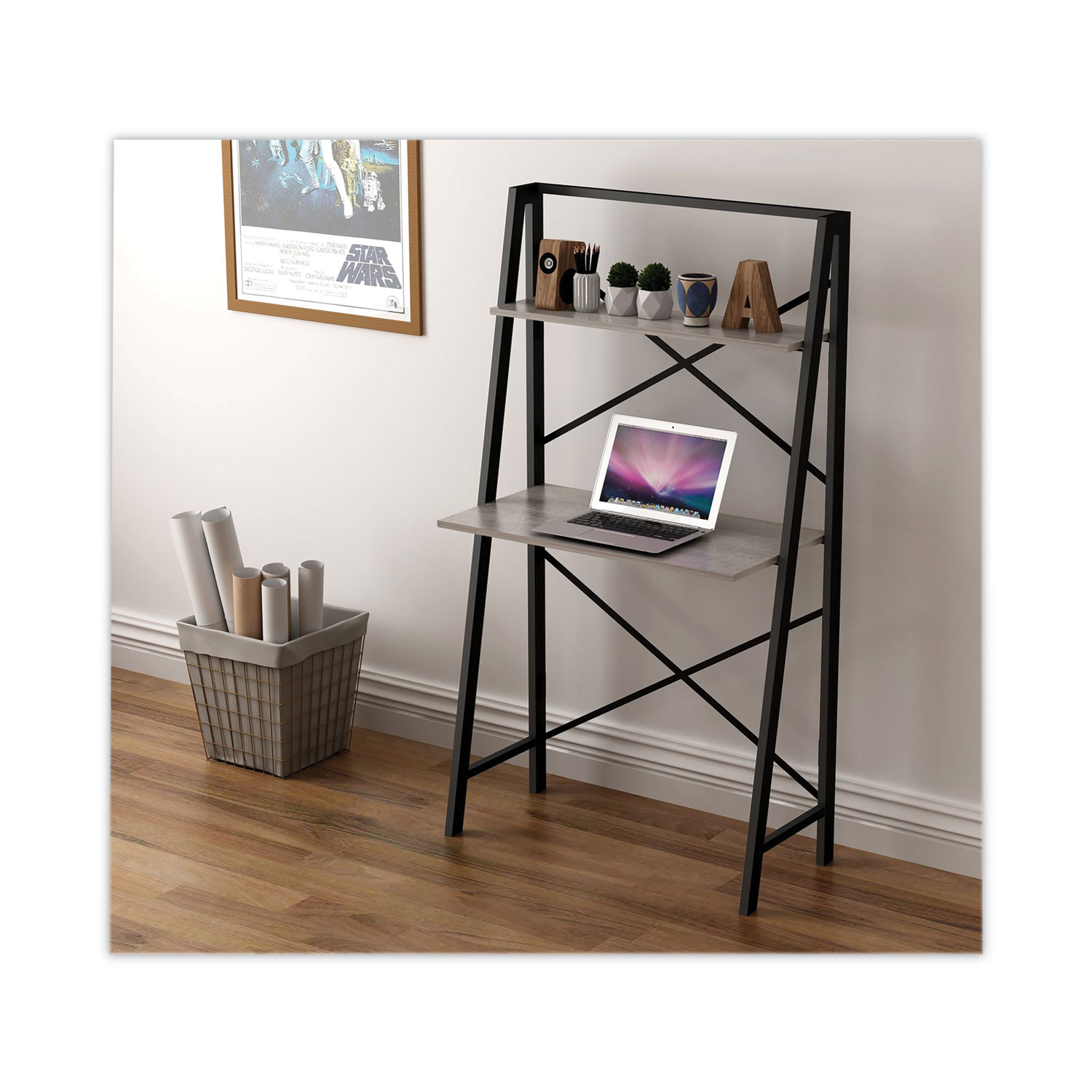 Homenations Folding Table Desk, 56.75" x 31.5" x 16", Brown/Black