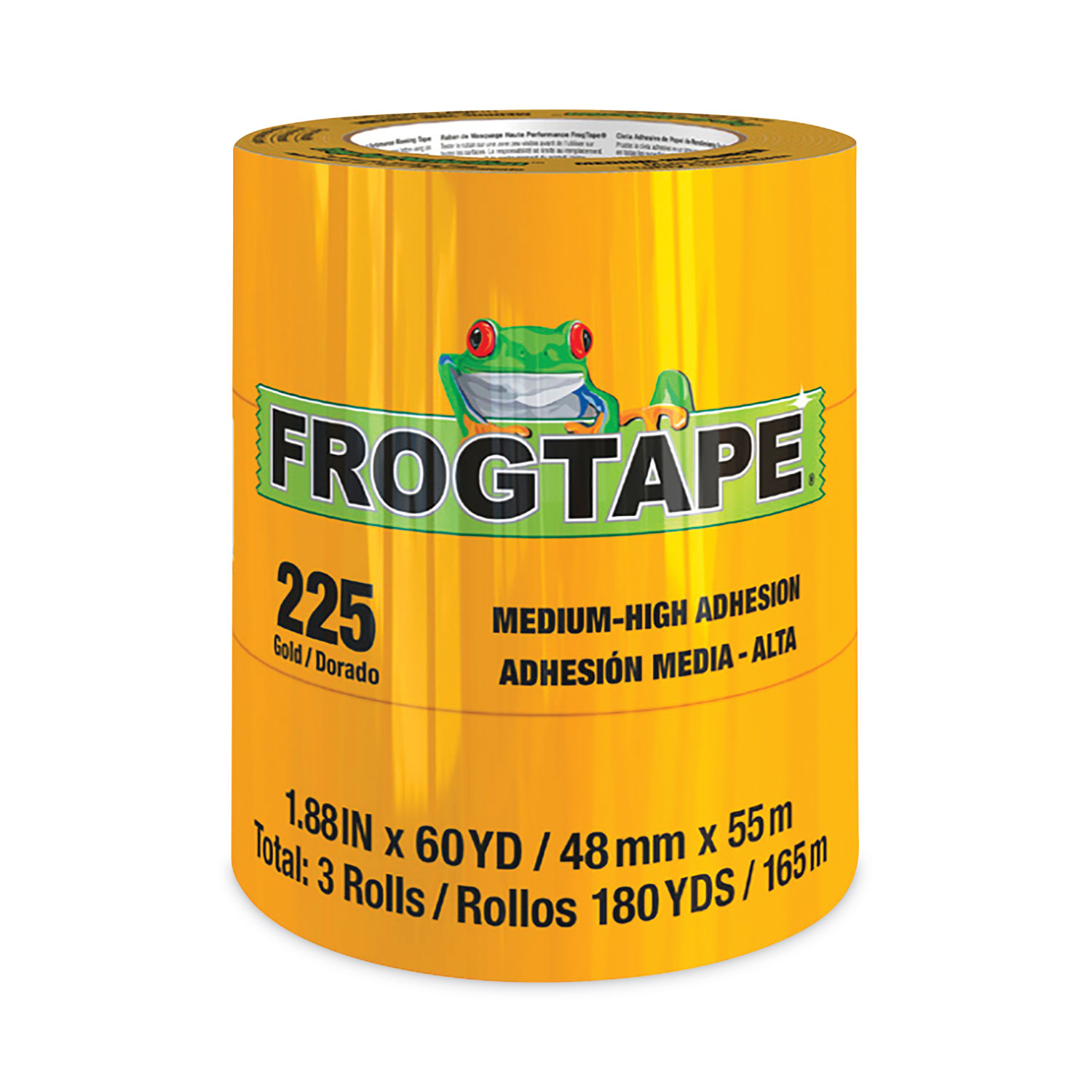 FROGTAPE Performance Grade Masking Tape, 3″ Core, 1.88″ x 60 yds, Gold, 3/Pack, 8 Packs/Carton