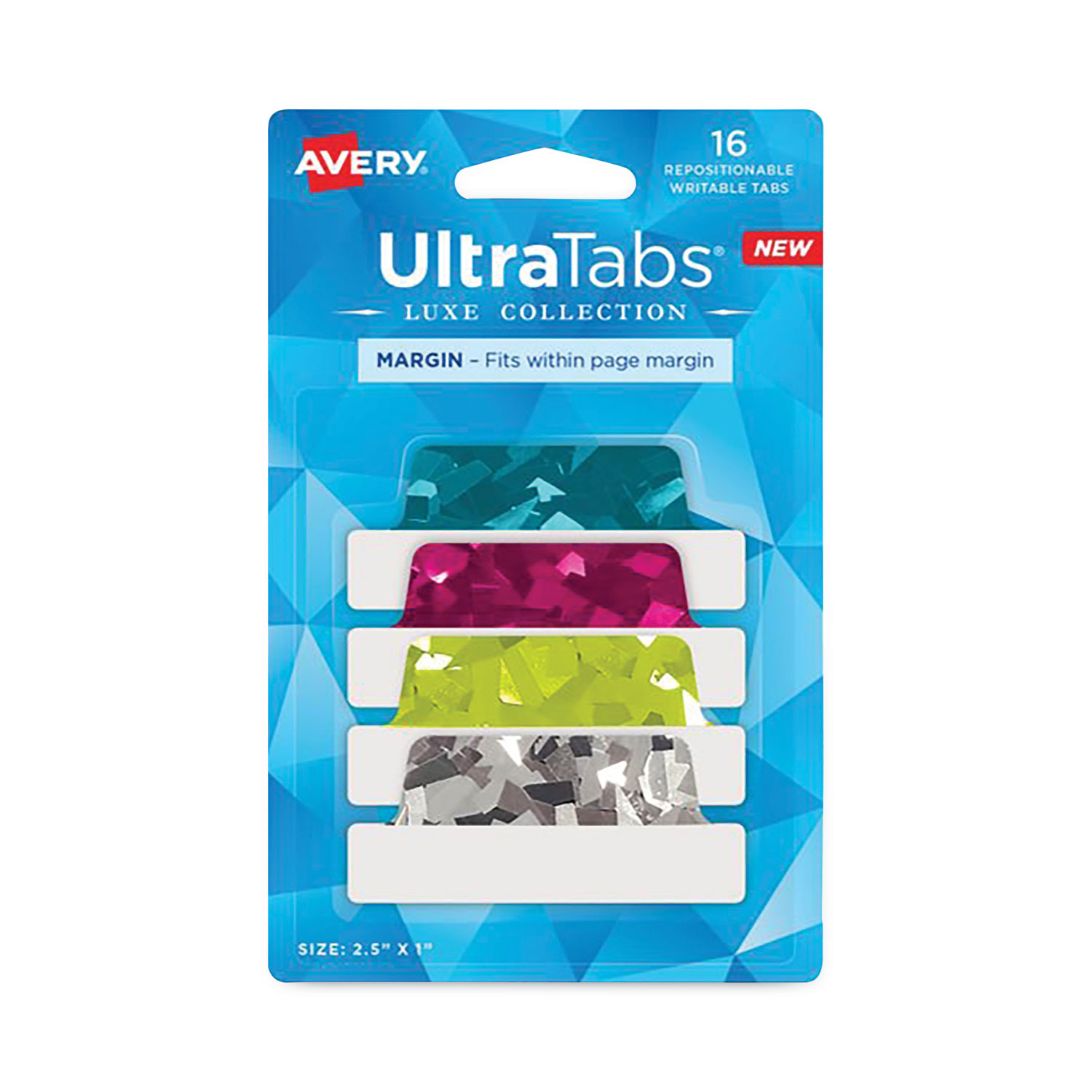 Ultra Tabs Luxe Collection Repositionable Tabs, 1/5-Cut, Assorted Jewel Prism Colors, 2.5″ Wide, 16/Pack