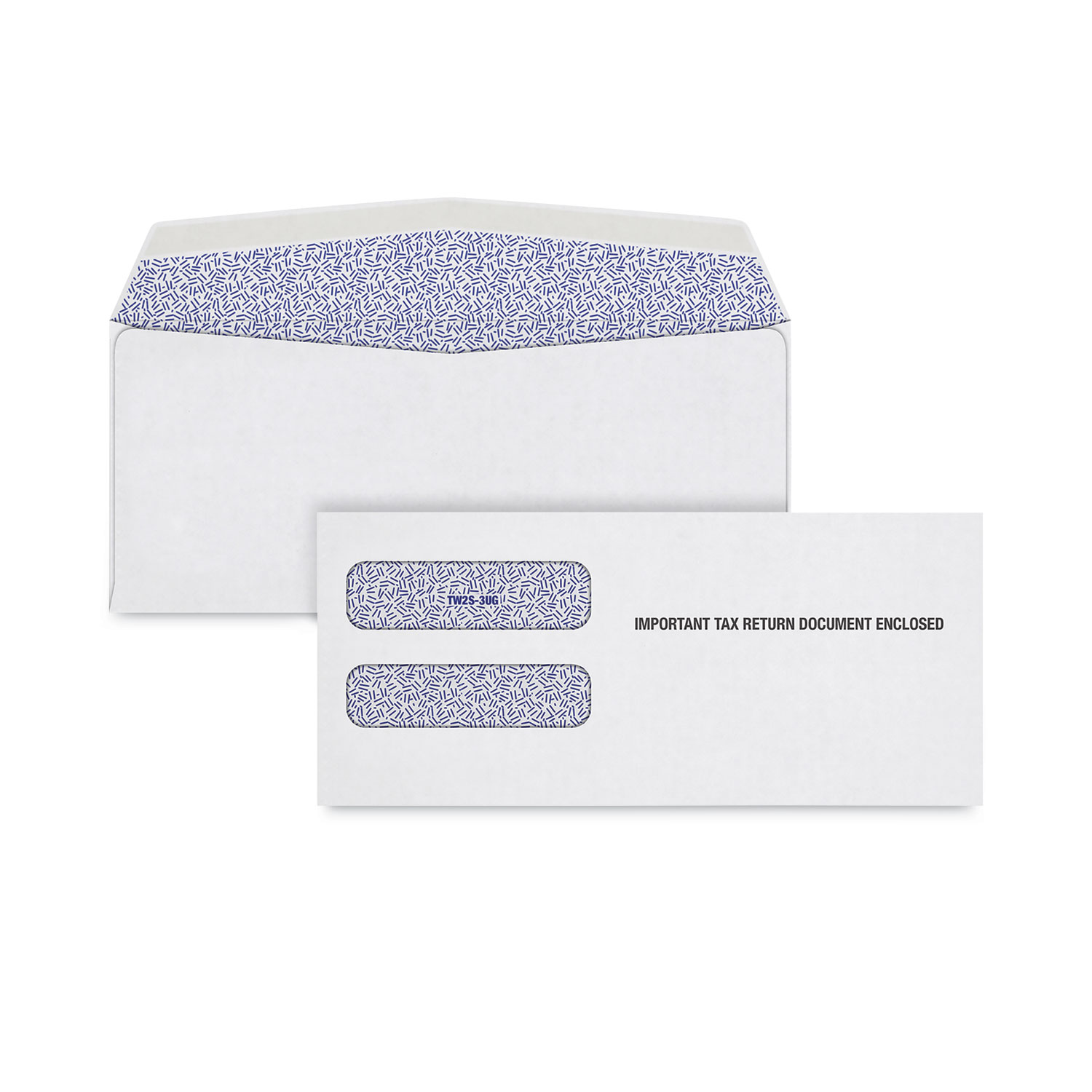 Gummed W-2 Double Window Envelope, Square Flap, Gummed Closure, 3.9 x 8.25, White, 100/Pack