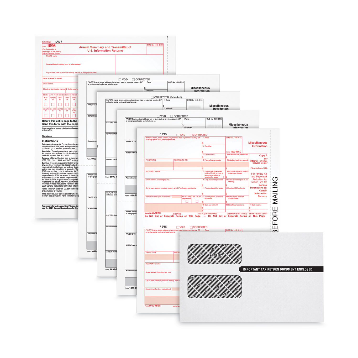 1099-MISC Tax Forms Kit, Fiscal Year: 2021, Four-Part Carbonless, 8.5 x 5.5, 2 Forms/Sheet, 50 Forms Total