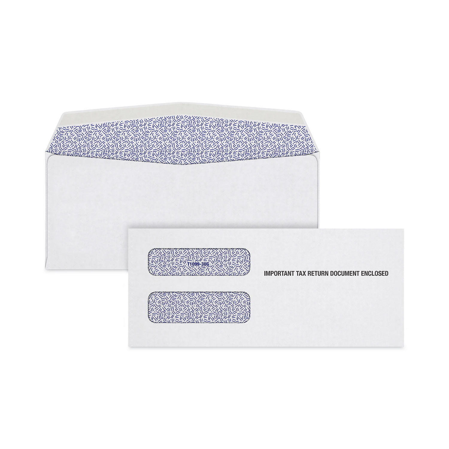 1099 Gummed Security Tinted Double Window Envelope, Commercial Flap, Gummed Closure, 3.75 x 8.75, White, 100/Pack