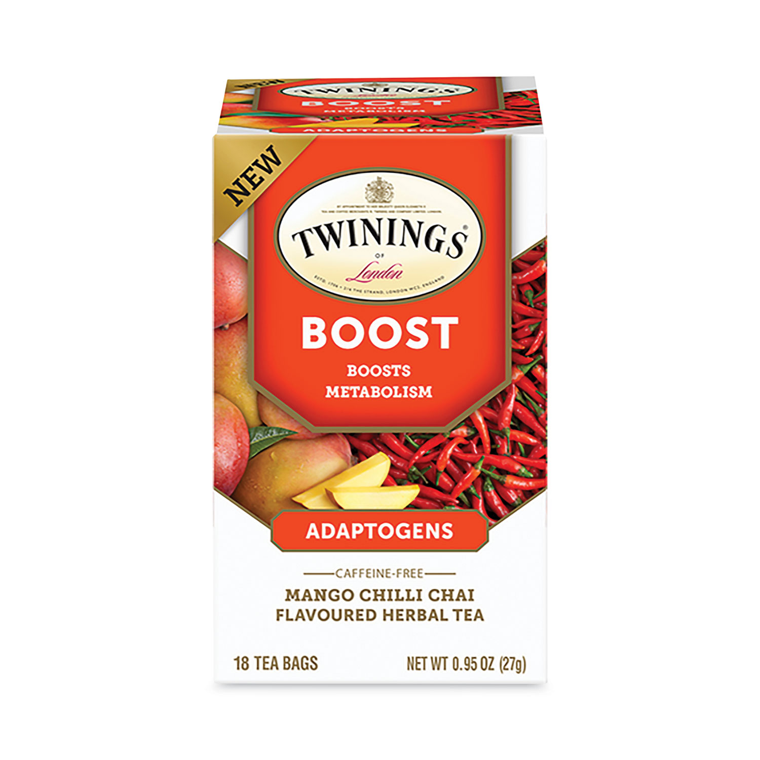 Boost Mango Chili Chai Herbal Tea Bags, 0.95 oz, 18/Box