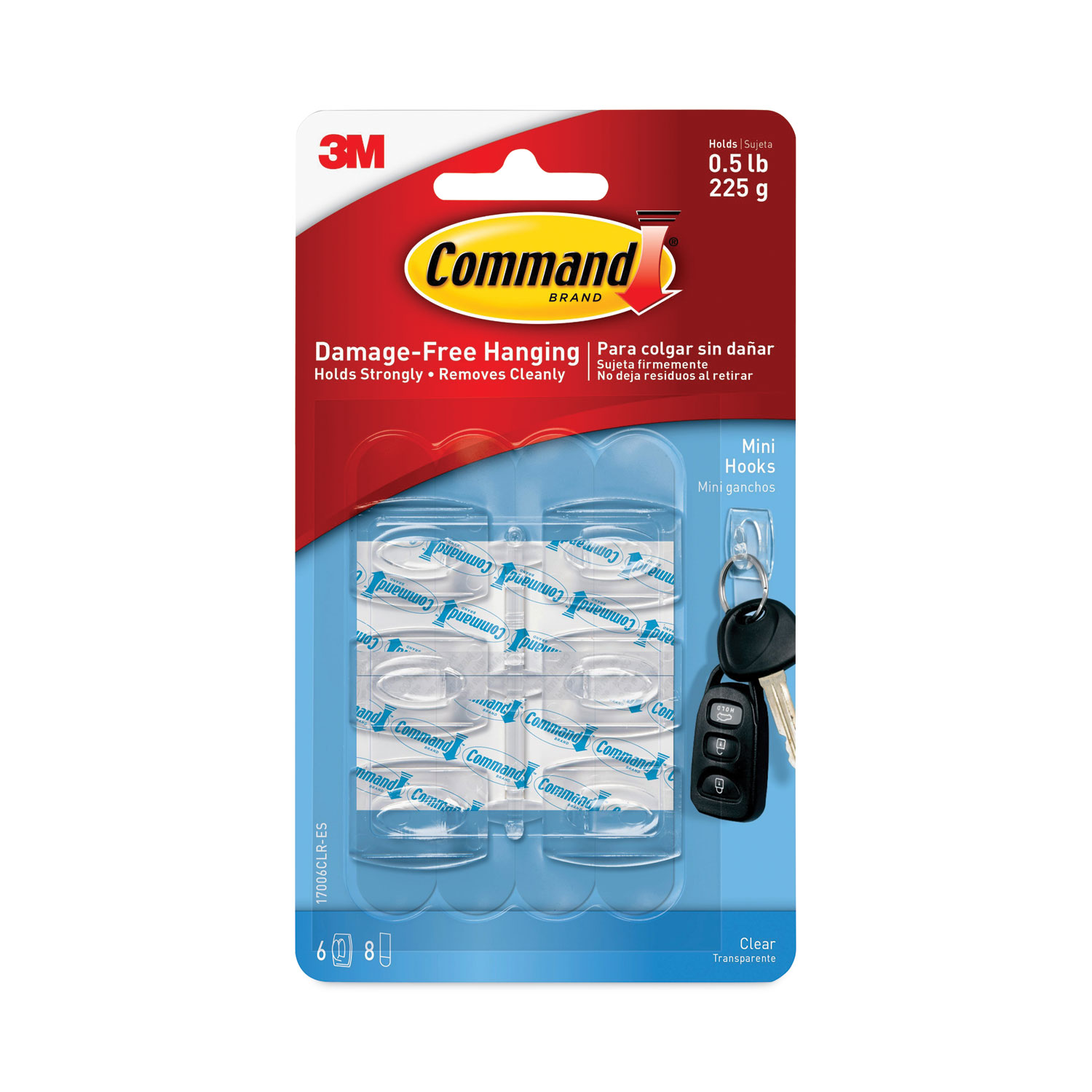 NEW! 3 Packs of 3M COMMAND Mini Clear Hook Strips 6-Pack 17006CLR/ES