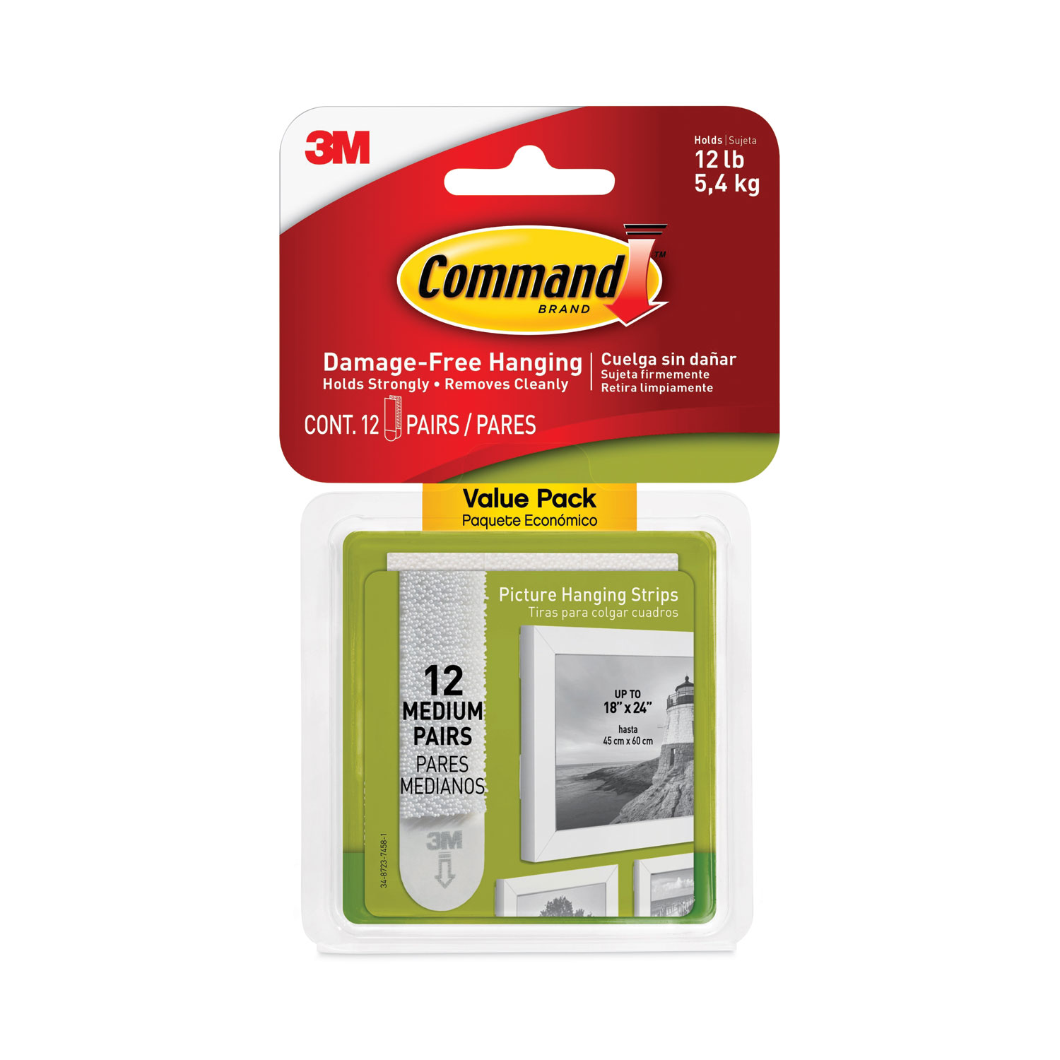 Command Picture Hanging Strips, Value Pack, Large, Removable, 0.75 x 3.65, White, 120 Pairs/Pack