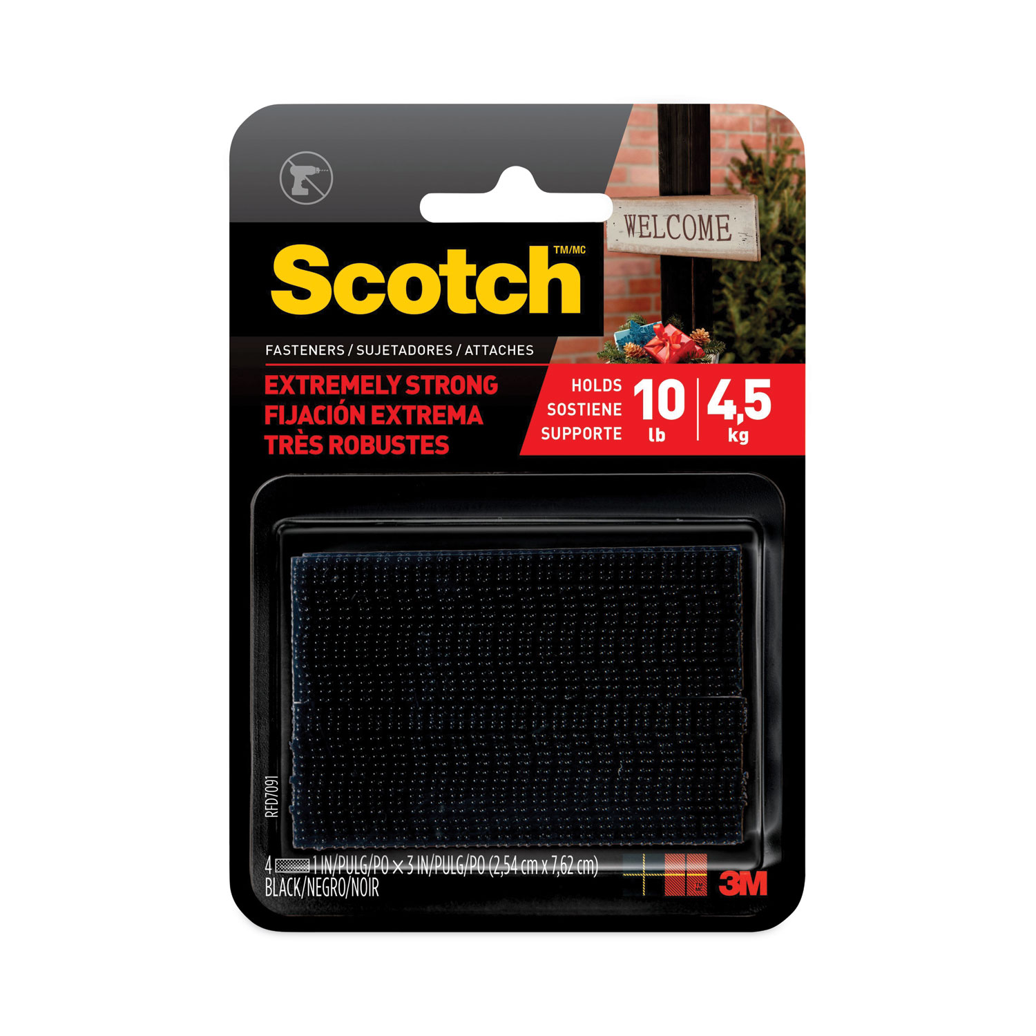 Heavy-Duty All-Weather Fasteners, 1" x 3", Black, 2/Pack