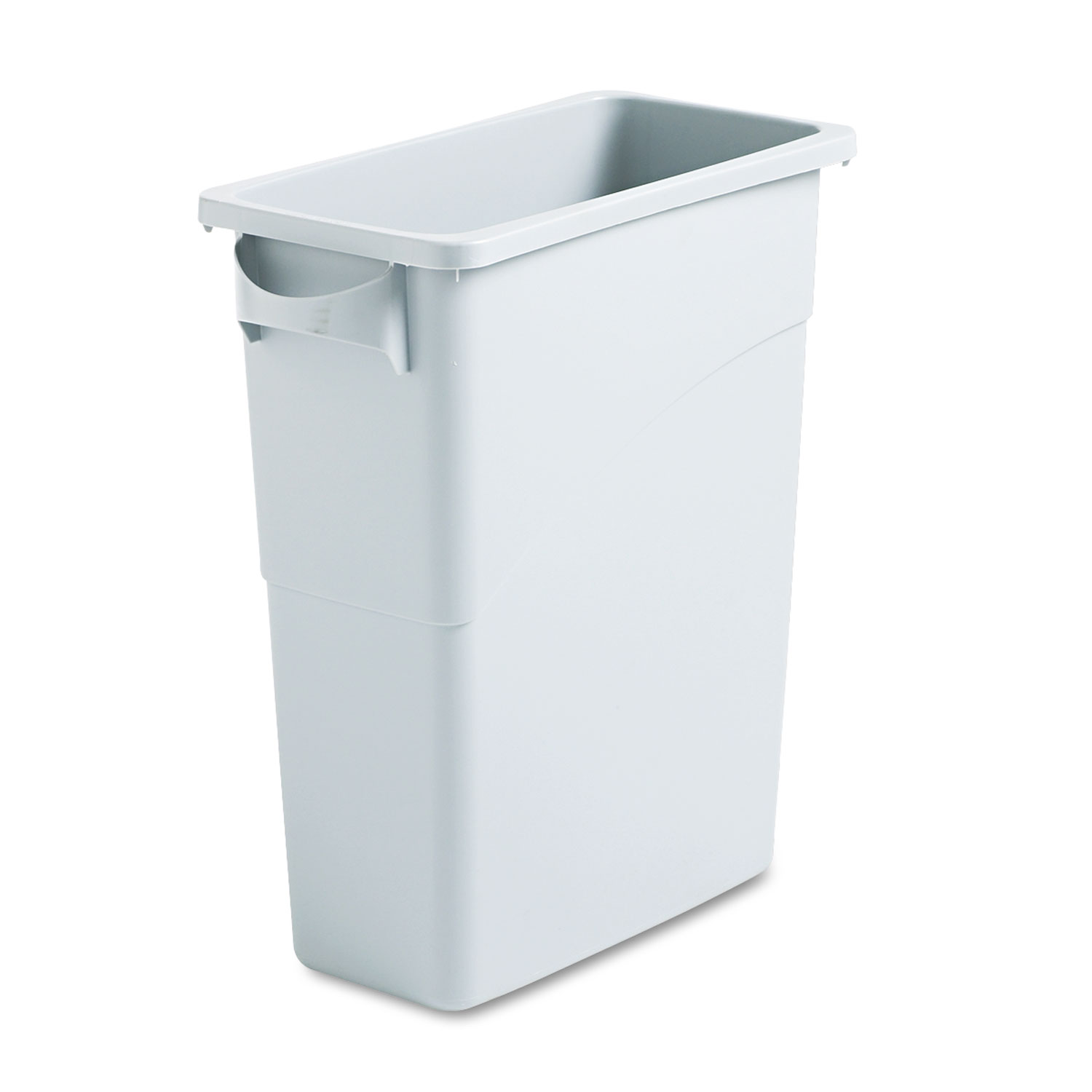 Slim Jim Waste Container w/Handles, Rectangular, Plastic, 15.875gal, Light Gray