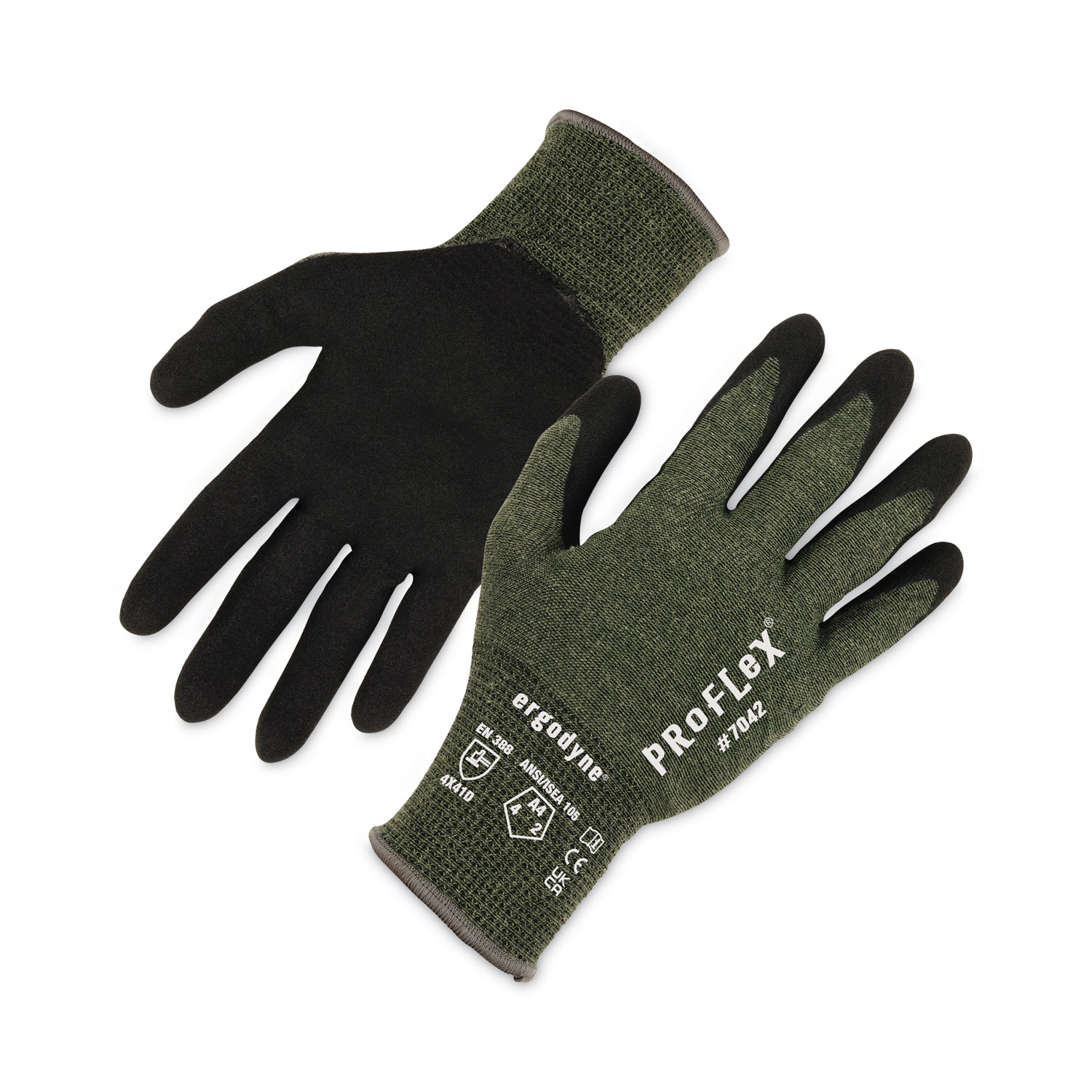 ergodyne® ProFlex 7042 ANSI A4 Nitrile-Coated CR Gloves, Green, Small, Pair