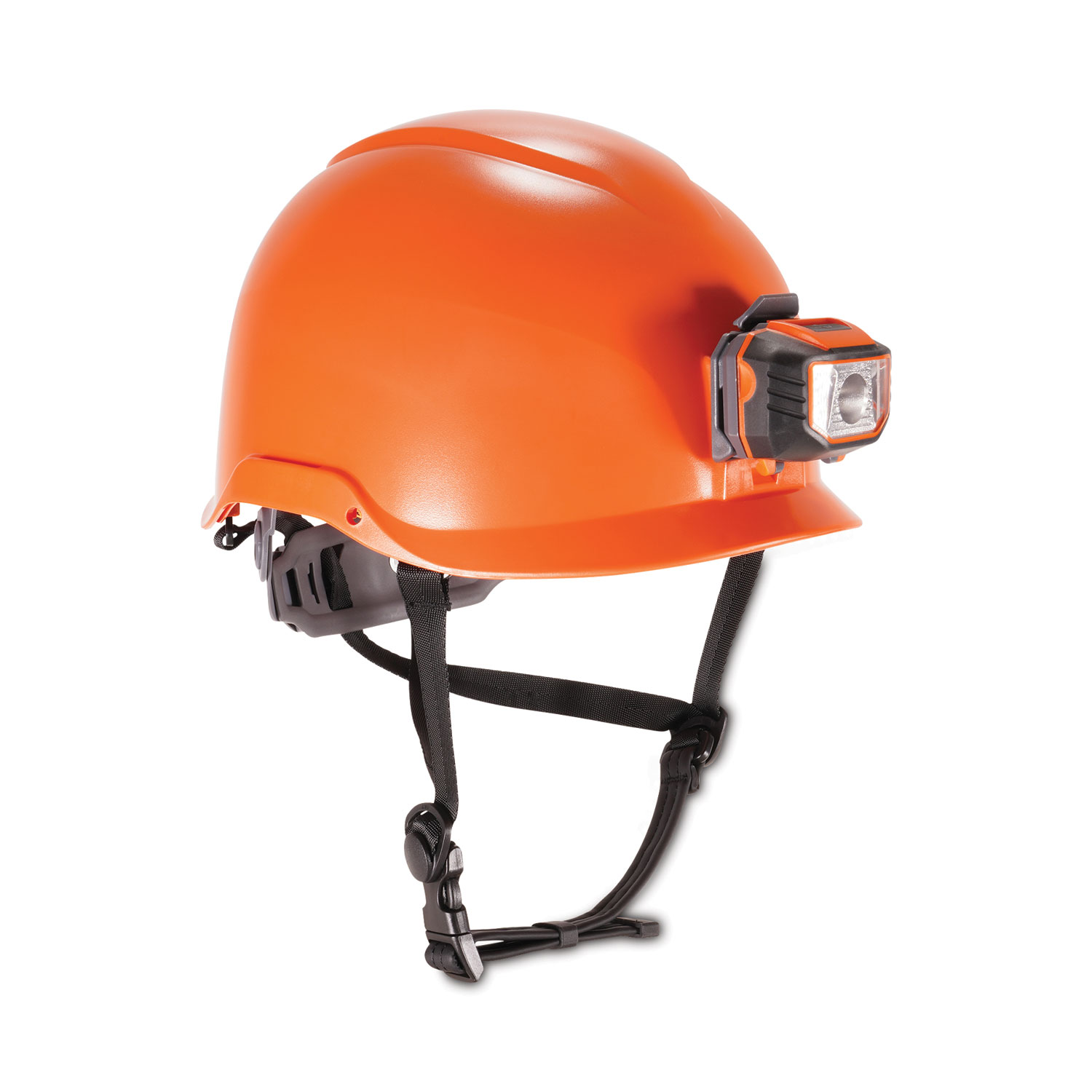 Skullerz 8974LED Class E Safety Helmet with 8981 Universal LED Headlamp, 6-Point Ratchet Suspension, Orange