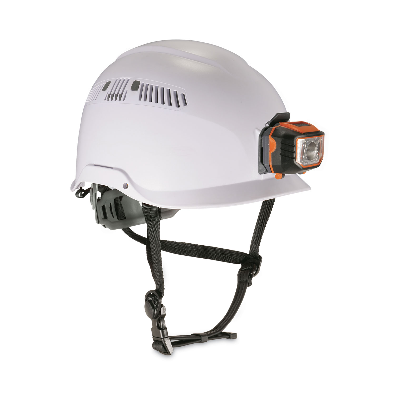 Skullerz 8975LED Class C Safety Helmet with 8981 Universal LED Headlamp, 6-Point Ratchet Suspension, White