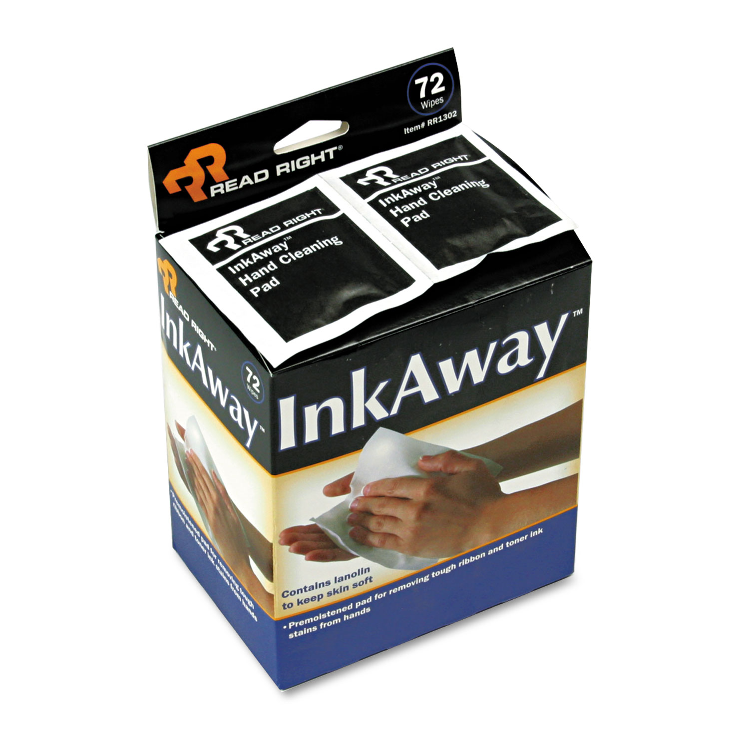 Ink Away Hand Cleaning Pads, Cloth, White, 72/Pack