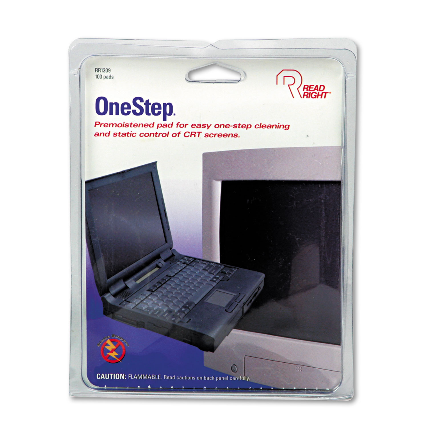 OneStep CRT Screen Cleaning Pads, 5 x 5, Cloth, White, 100/Box