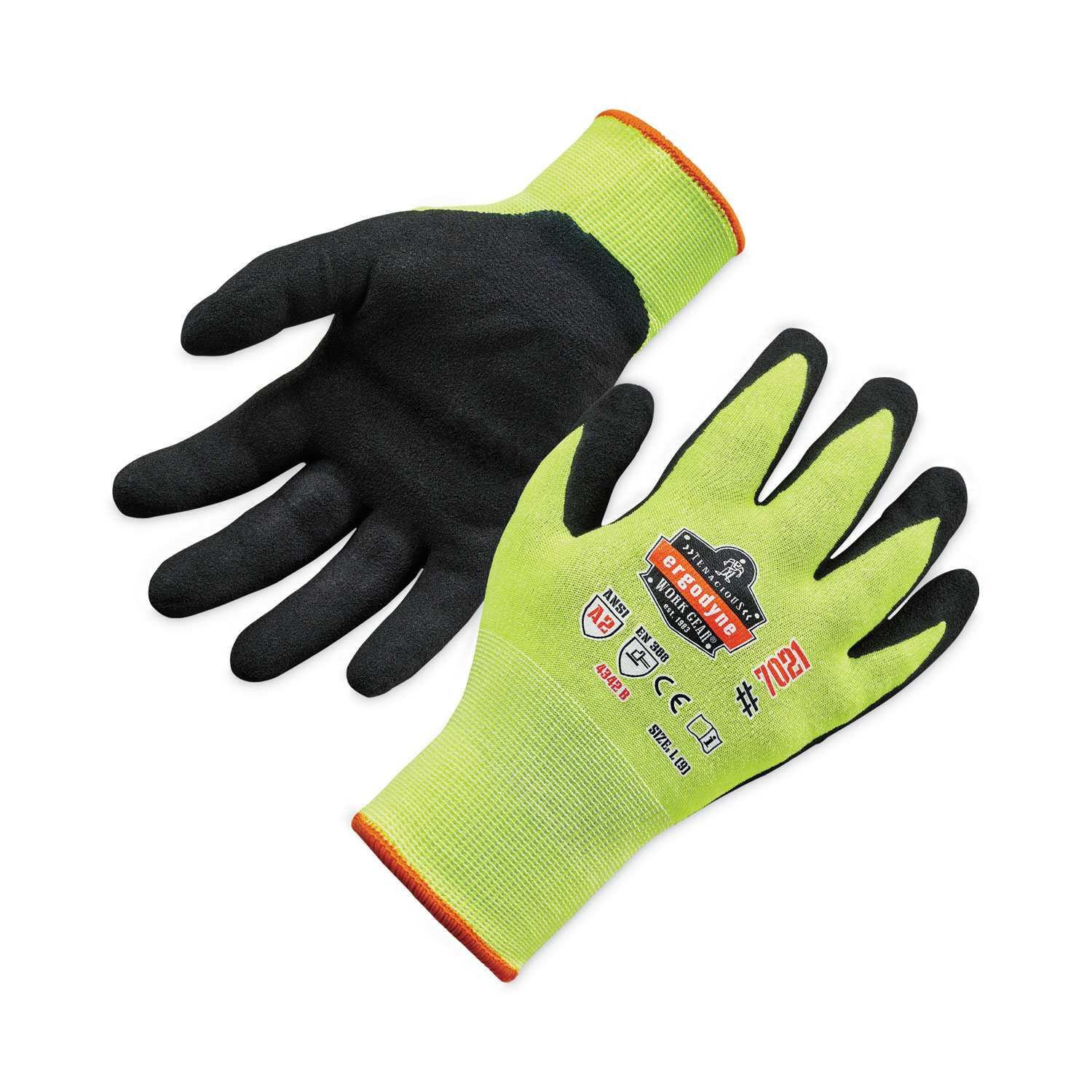 ProFlex 7021 Hi-Vis Nitrile-Coated CR Gloves, Lime, Large, 144 Pairs/Carton