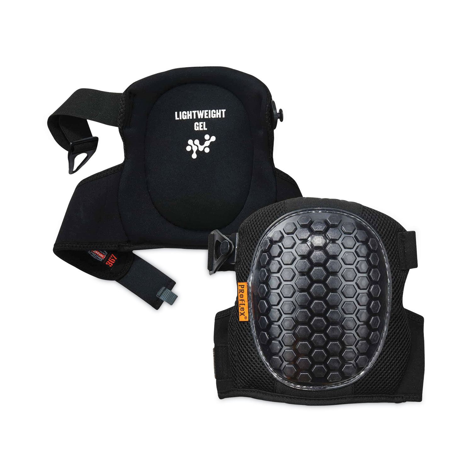 ProFlex 367 Lightweight Gel Knee Pads, Round Cap, Hook and Loop Closure, One Size, Black, Pair