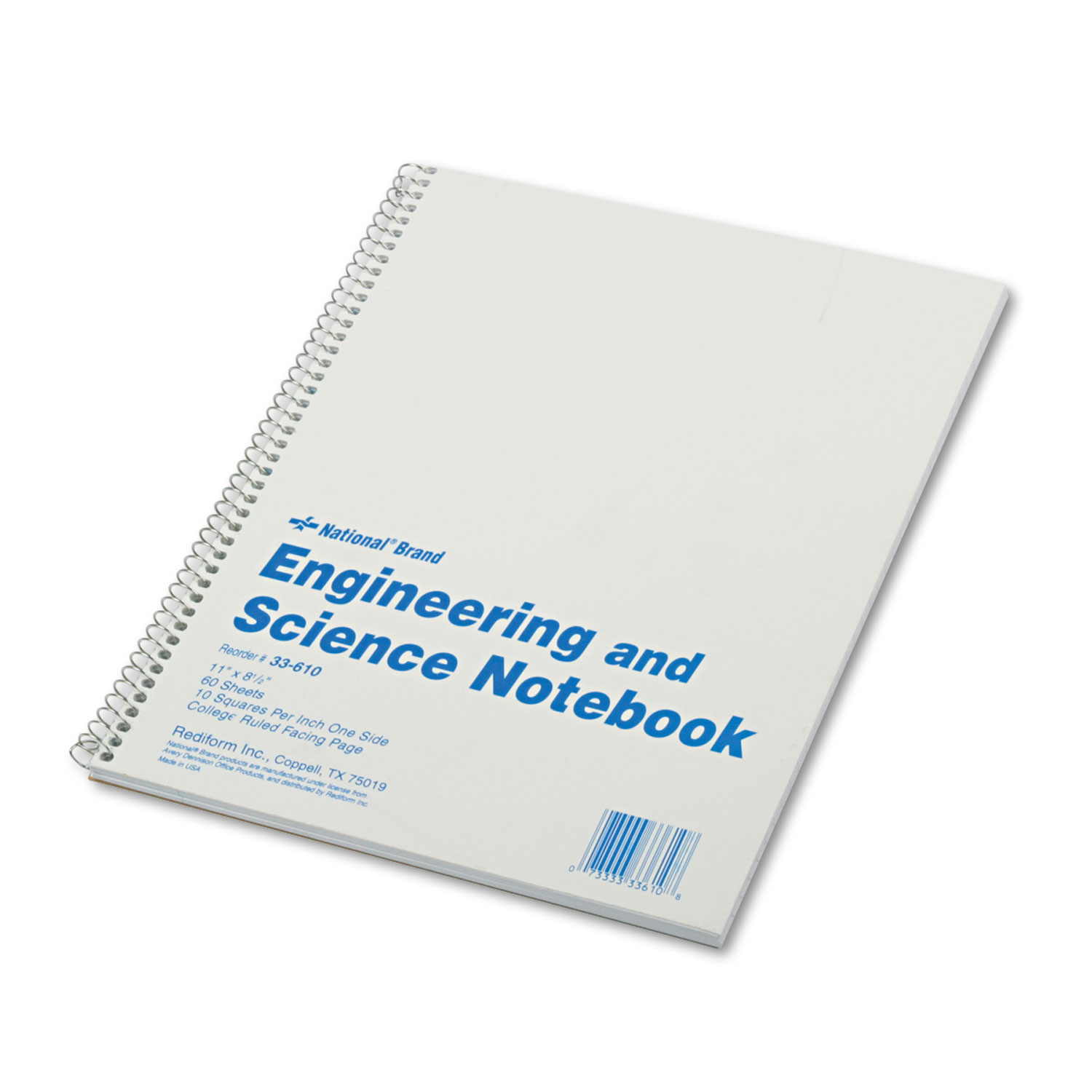 National 33610 Engineering and Science Notebook, 10 sq/in Quadrille Rule, 11 x 8.5, White, 60 Sheets (RED33610) 