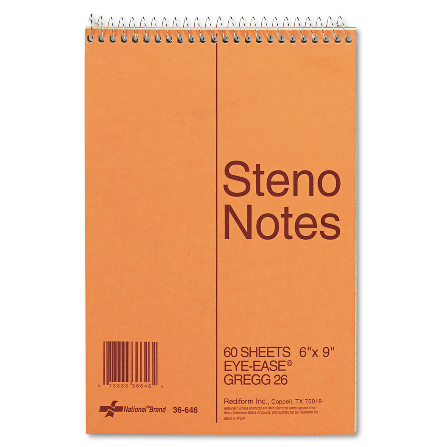  National 36646 Standard Spiral Steno Book, Gregg Rule, 6 x 9, Eye-Ease Green, 60 Sheets (RED36646) 