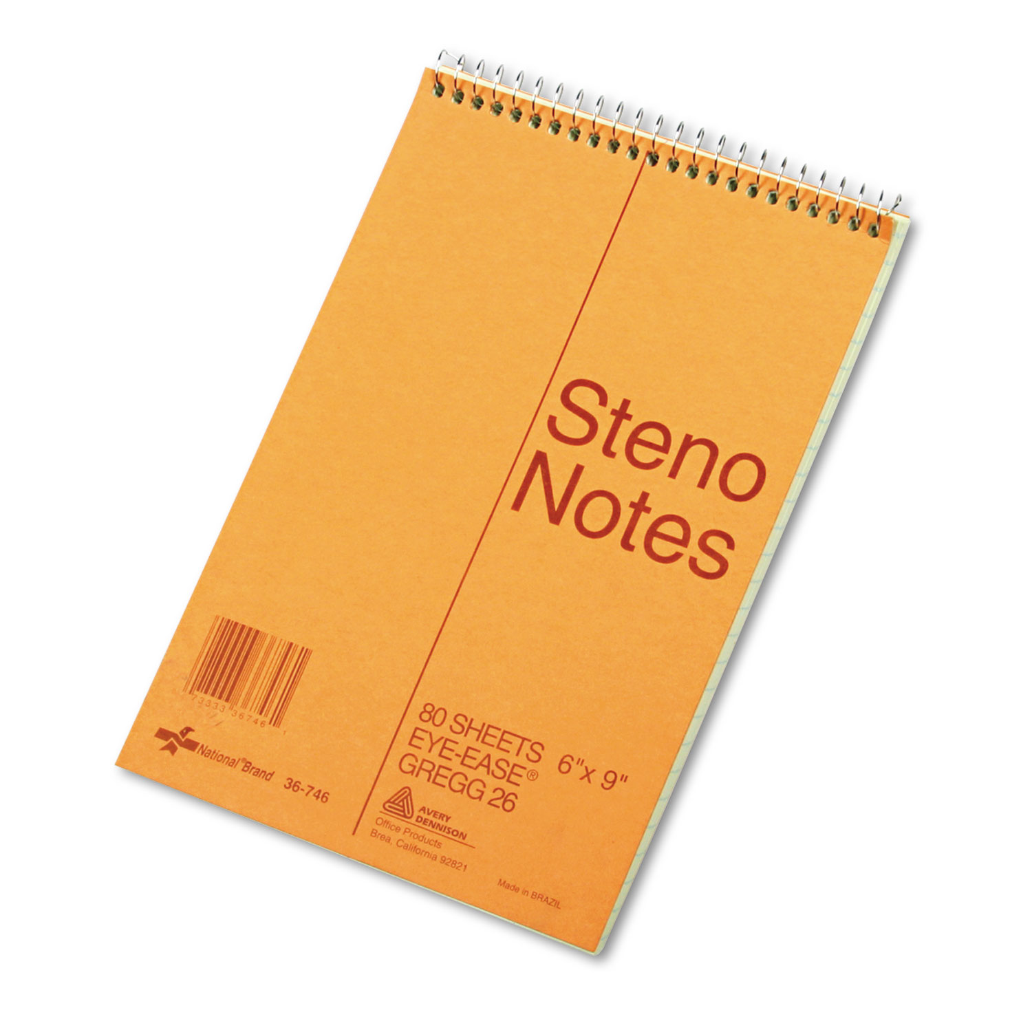 National 36746 Standard Spiral Steno Book, Gregg Rule, 6 x 9, Eye-Ease Green, 80 Sheets (RED36746) 