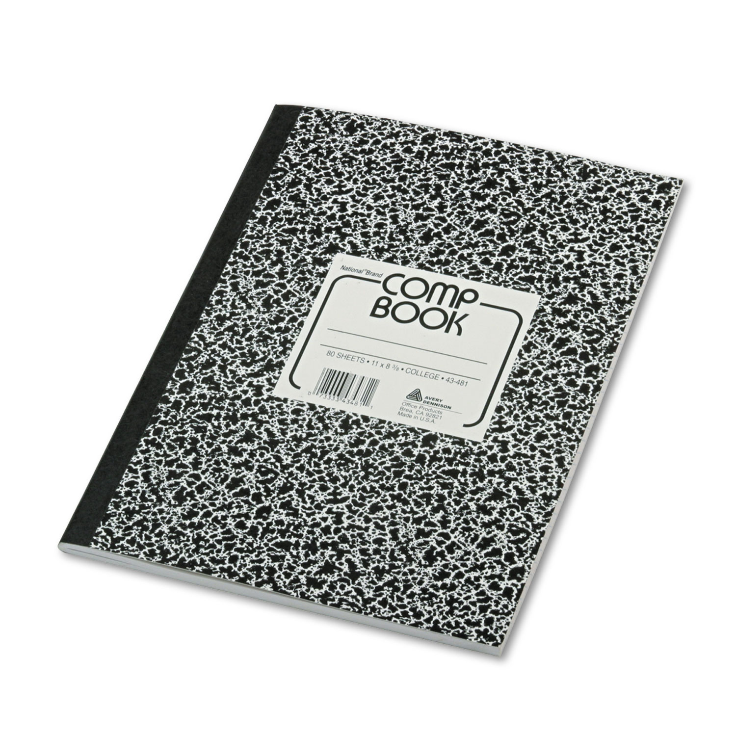  National 43481 Composition Notebook, Medium/College Rule, Black Marble Cover, 11 x 8.38, 80 Sheets (RED43481) 