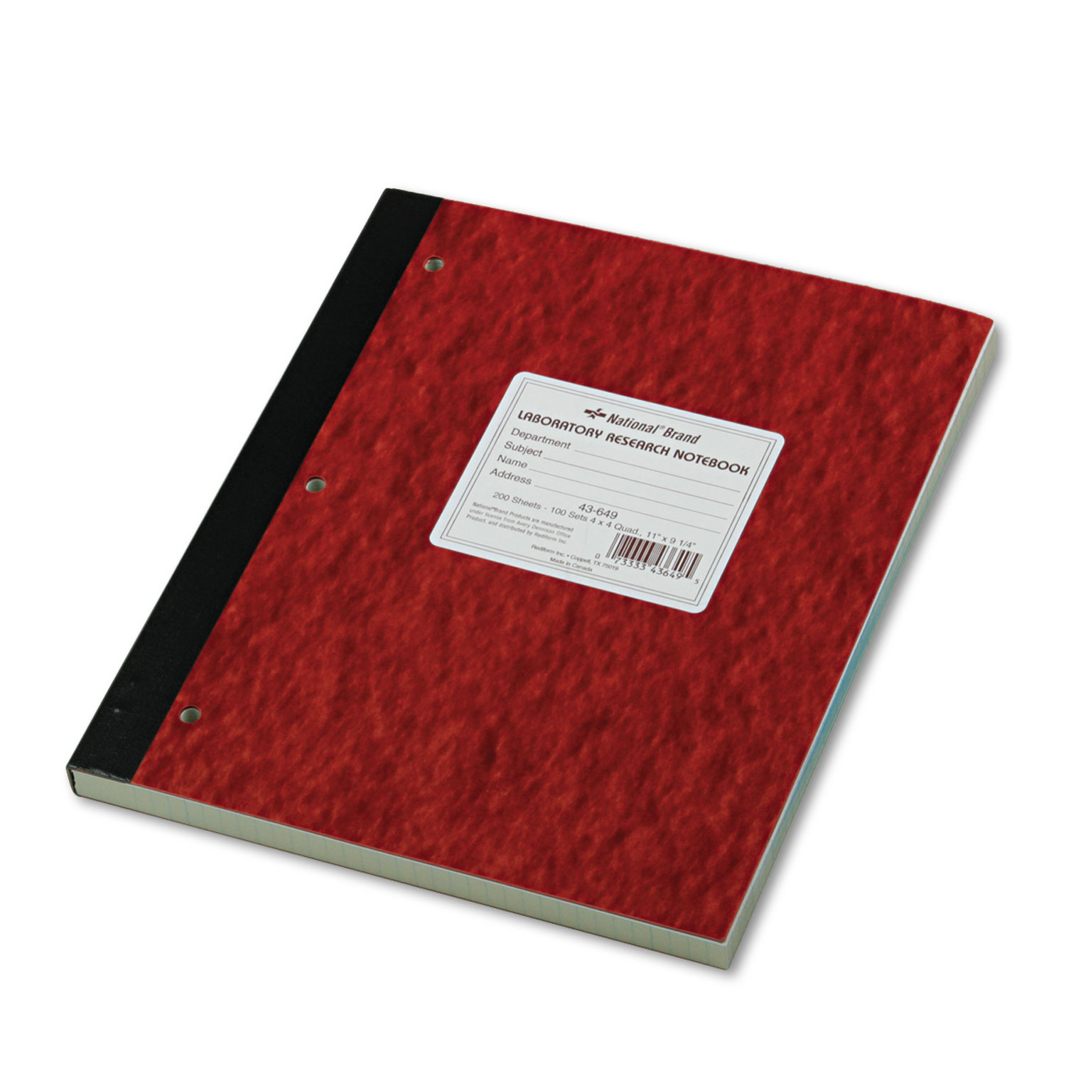  National 43649 Duplicate Laboratory Notebooks, Quadrille, 11 x 9 1/4, Assorted, 200 Sheets (RED43649) 