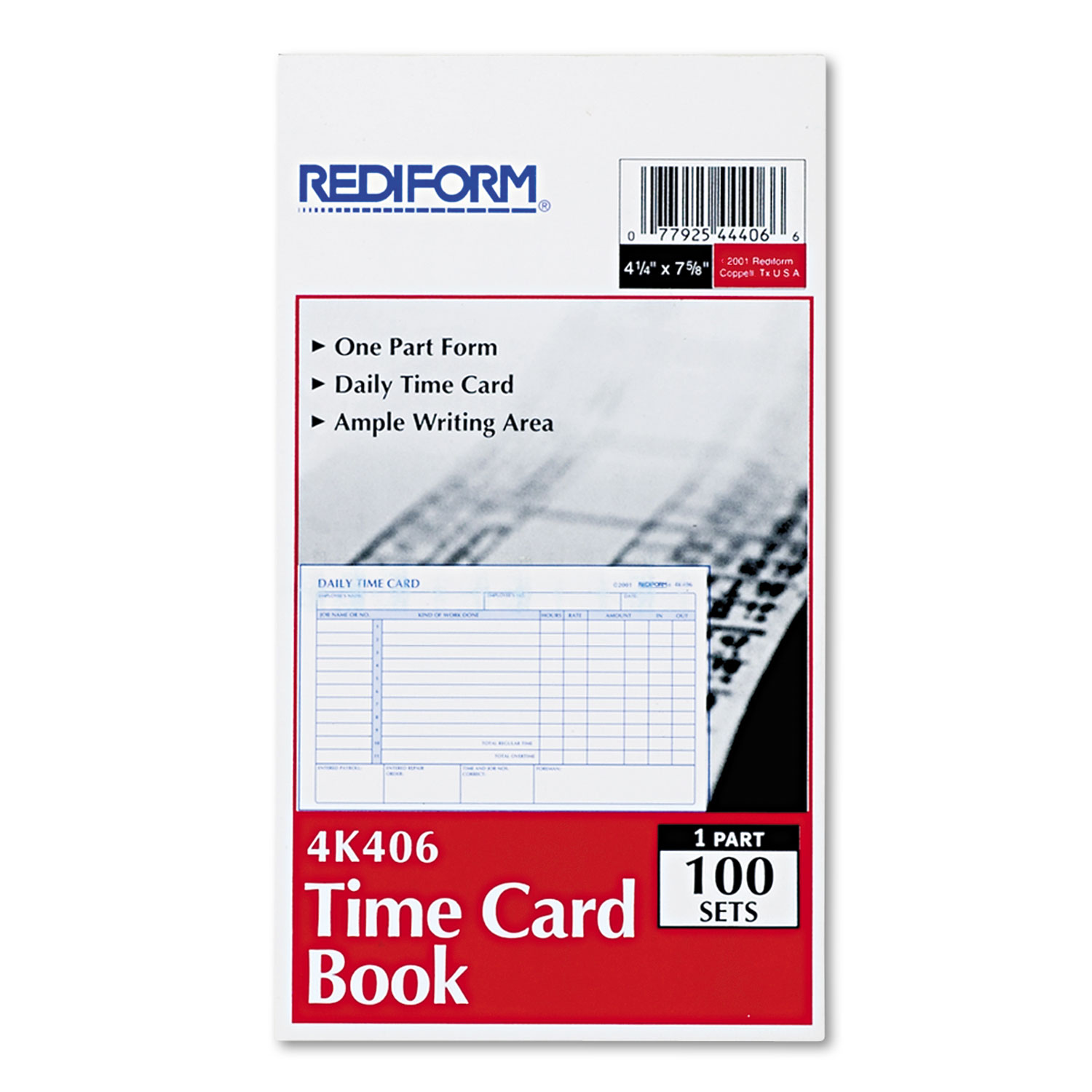  Rediform 4K406 Employee Time Card, Daily, Two-Sided, 4-1/4 x 7, 100/Pad (RED4K406) 