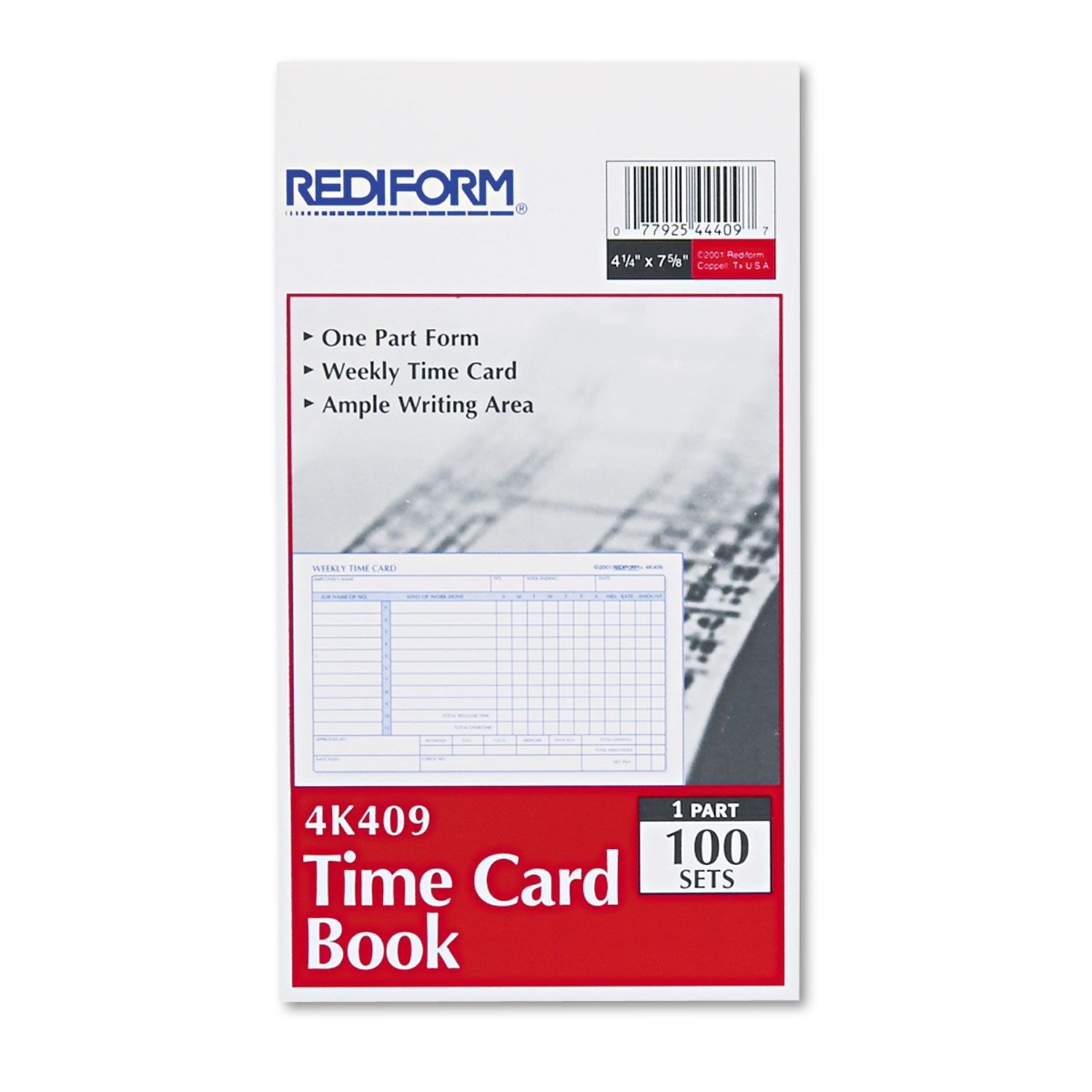  Rediform 4K409 Employee Time Card, Weekly, 4-1/4 x 7, 100/Pad (RED4K409) 