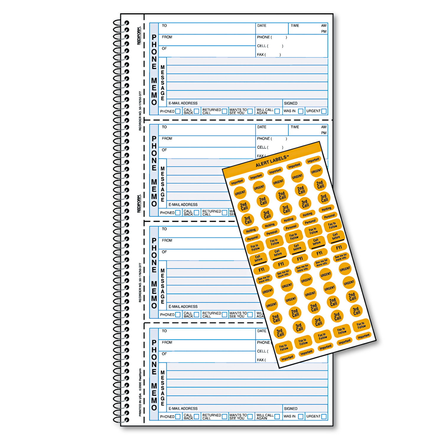  Rediform 50176 Wirebound Message Book, 5 x 2 3/4, Two-Part Carbonless, 400 Forms, 120 Labels (RED50176) 