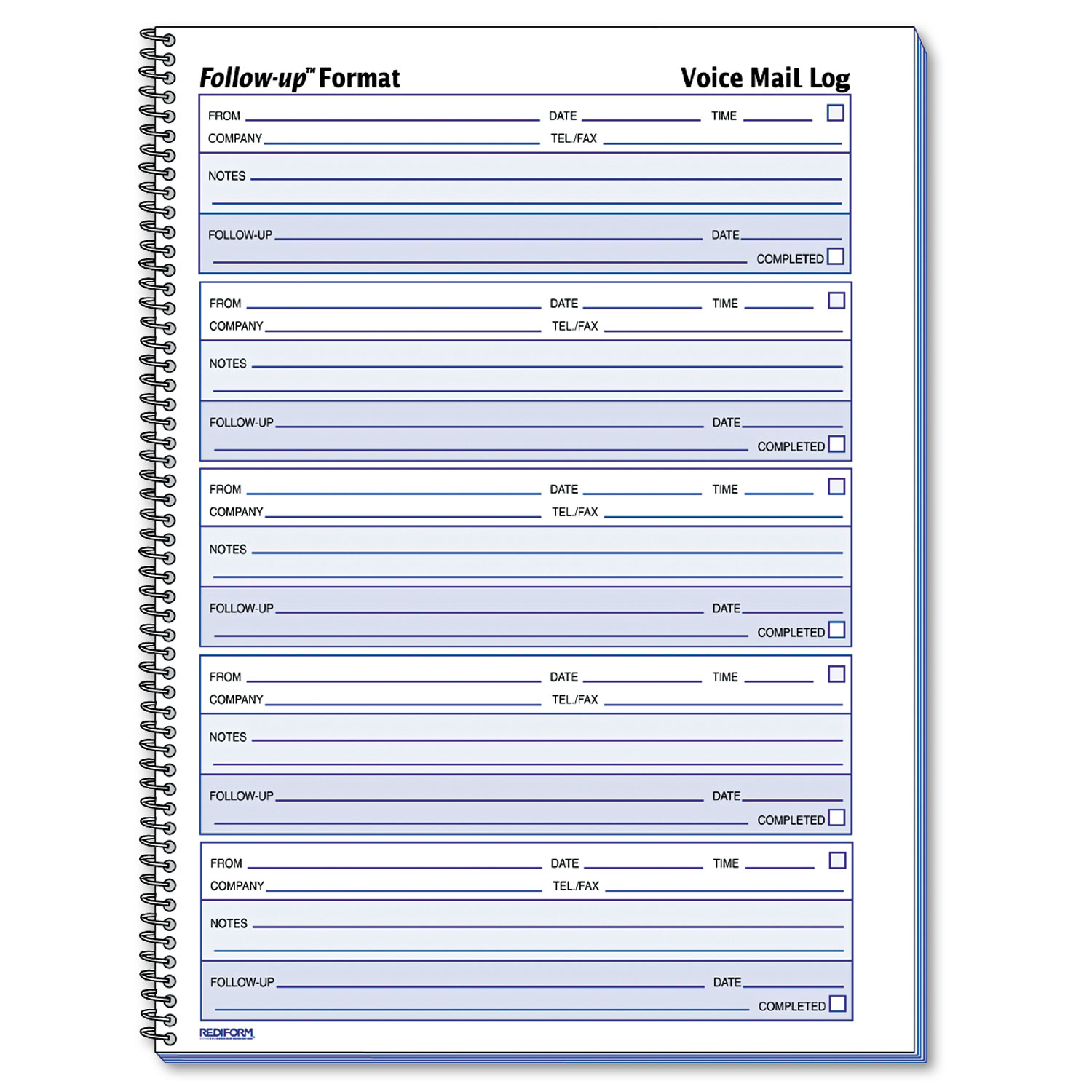  Rediform 51114 Voice Mail Wirebound Log Books, 8 x 10 5/8, 500 Sets/Book (RED51114) 