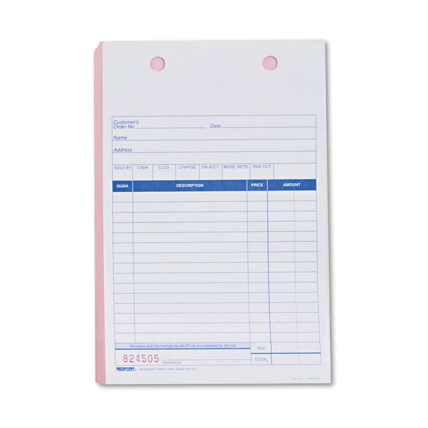  Rediform 5558BT Sales Form for Registers, 5 1/2 x 8 1/2, Blue Print Three-Part, 500 Forms (RED5558BT) 