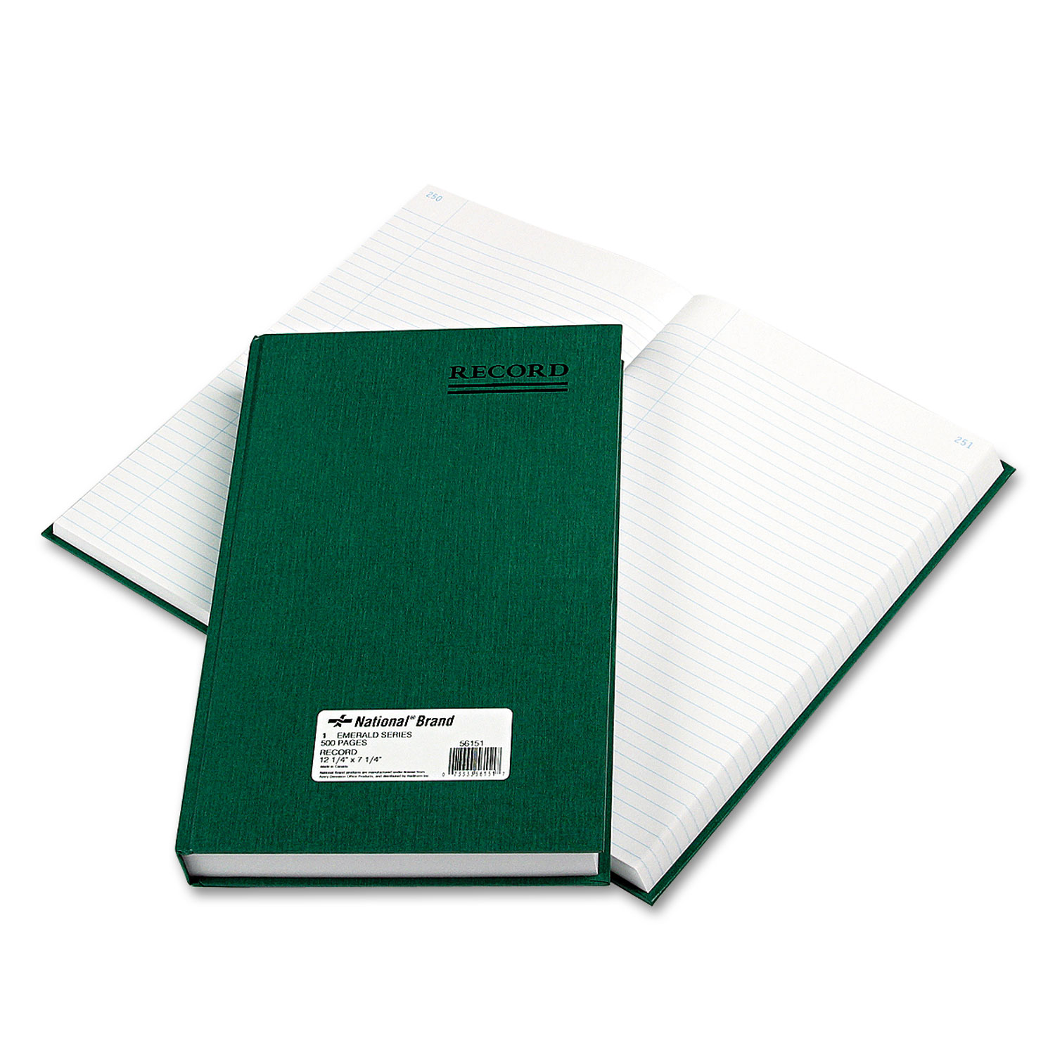  National 56151 Emerald Series Account Book, Green Cover, 500 Pages, 12 1/4 x 7 1/4 (RED56151) 