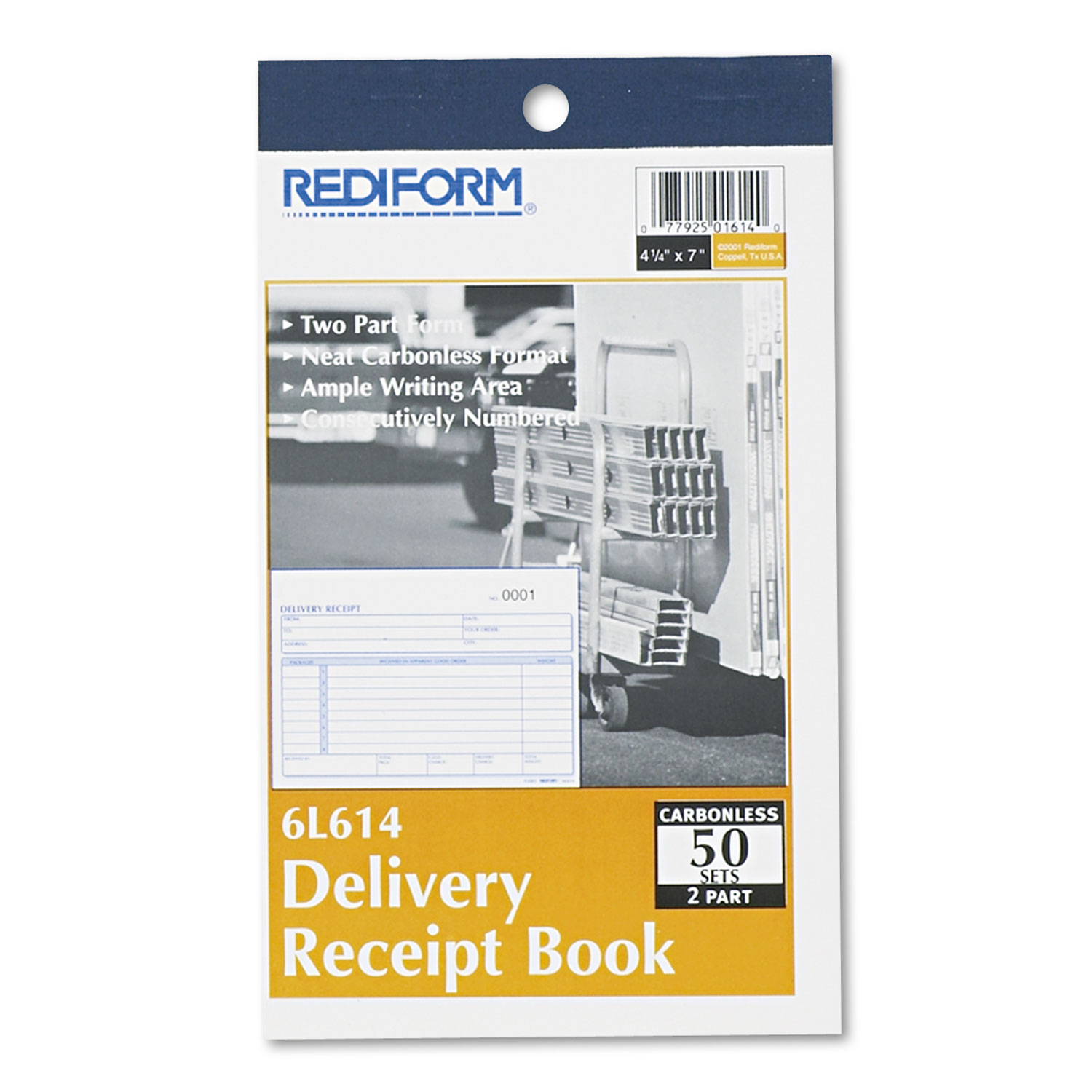 Delivery Receipt Book, 6 3/8 x 4 1/4, Two-Part Carbonless, 50 Sets/Book