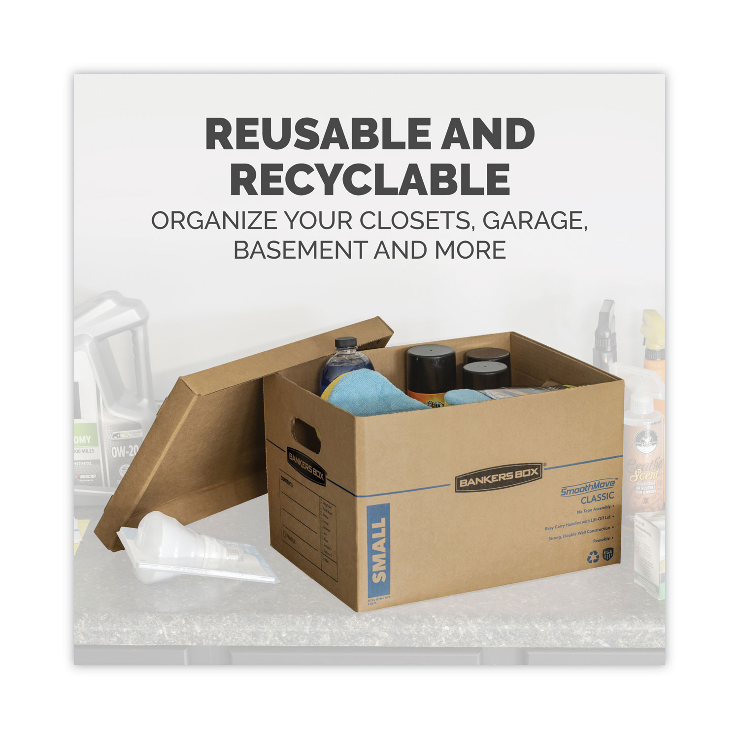 SmoothMove Classic Moving/Storage Box Kit, Half Slotted Container (HSC),  Assorted Sizes: (8) Small, (4) Med, Brown/Blue,12/CT - Office Express  Office Products