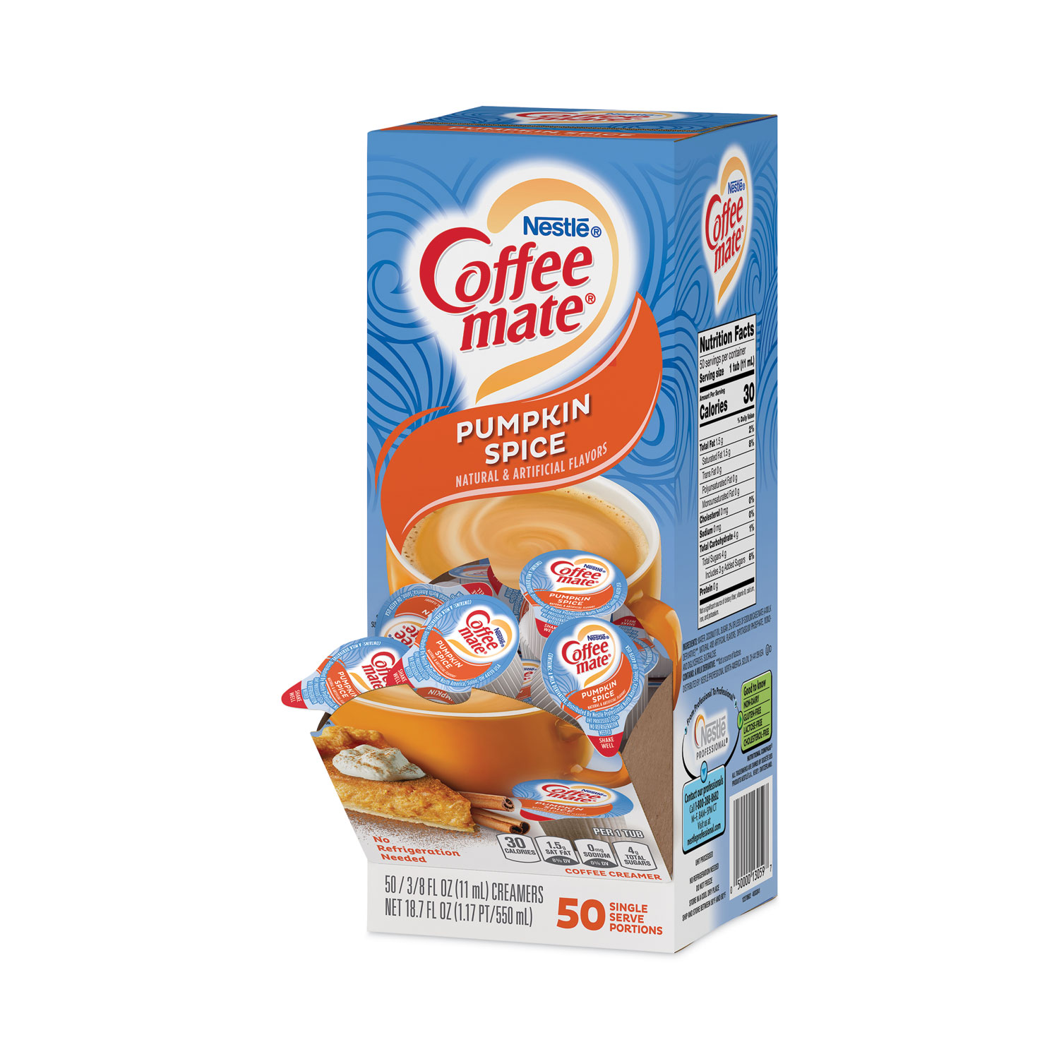 Coffee-Mate Coffee Creamer, Sugar Free, Hazelnut - 50 pack, 0.375 fl oz creamers