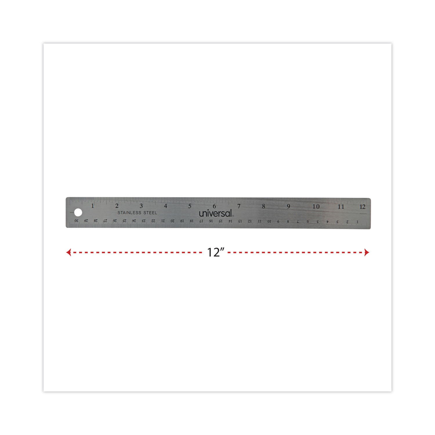 Stainless Steel Ruler with Cork Back and Hanging Hole, Standard/Metric, 12  Long