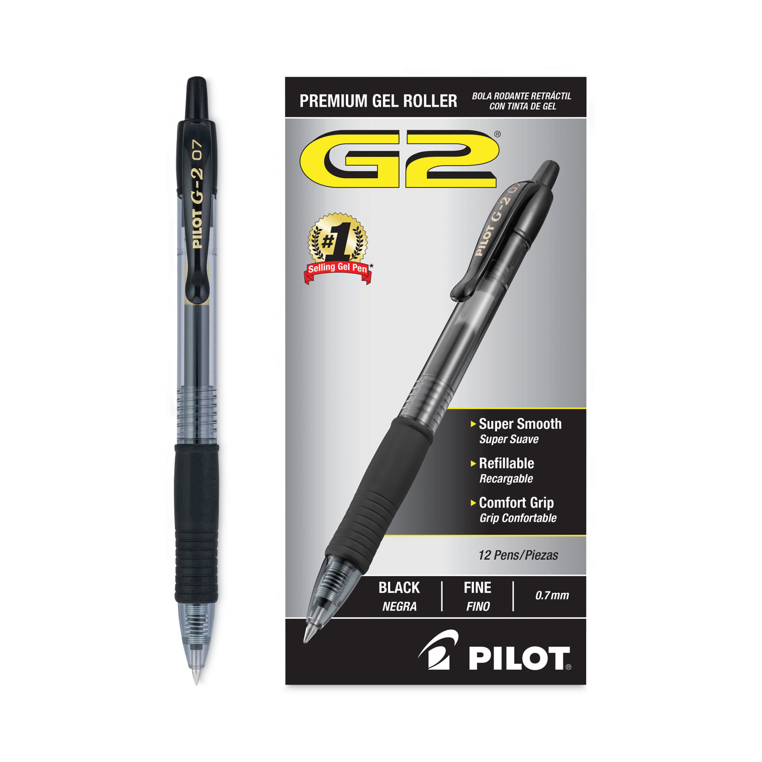 Pilot 3ct G2 Gel Pens Fine Point 0.7mm Black Ink