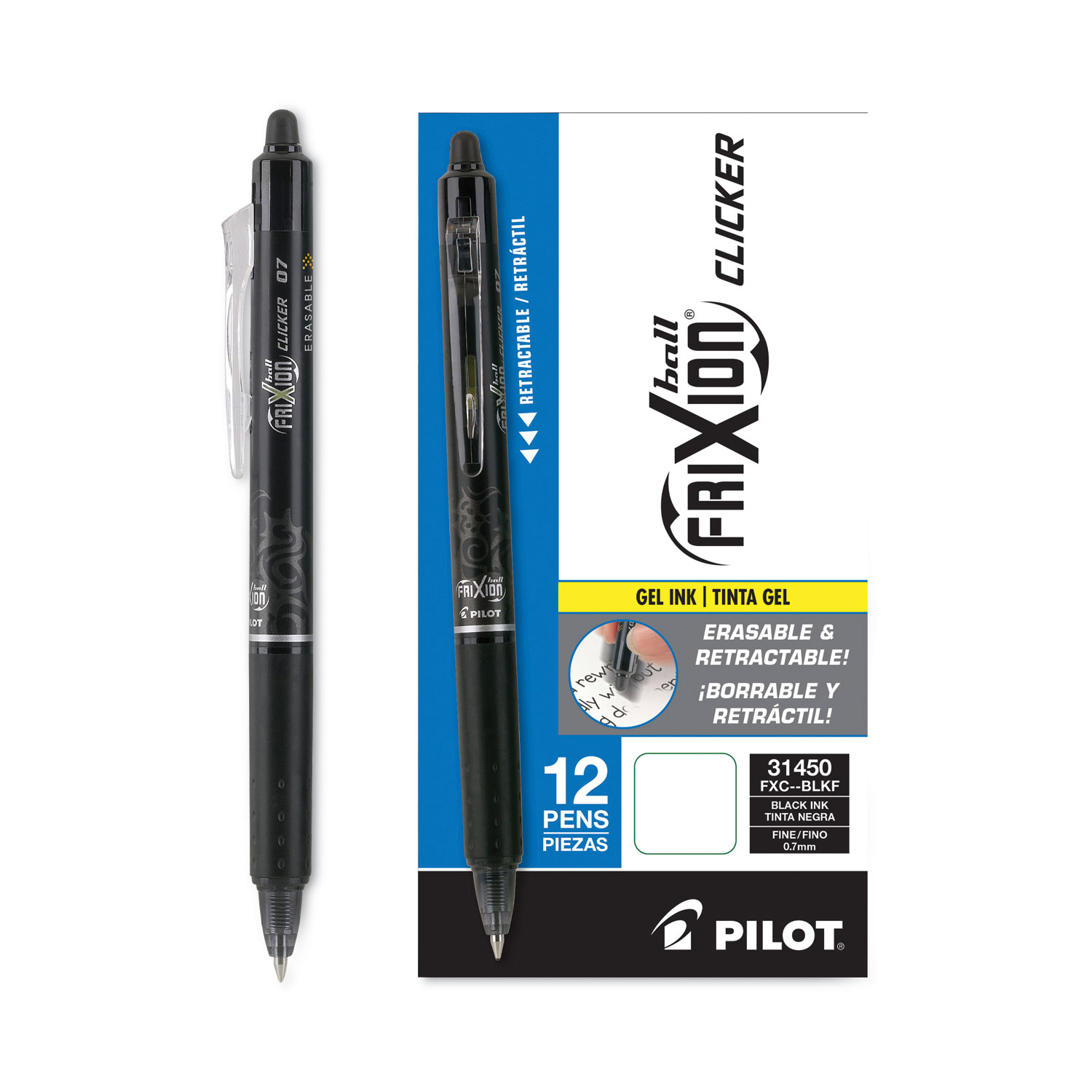 FriXion Clicker Erasable Gel Pen, Retractable, Fine 0.7 mm, Black