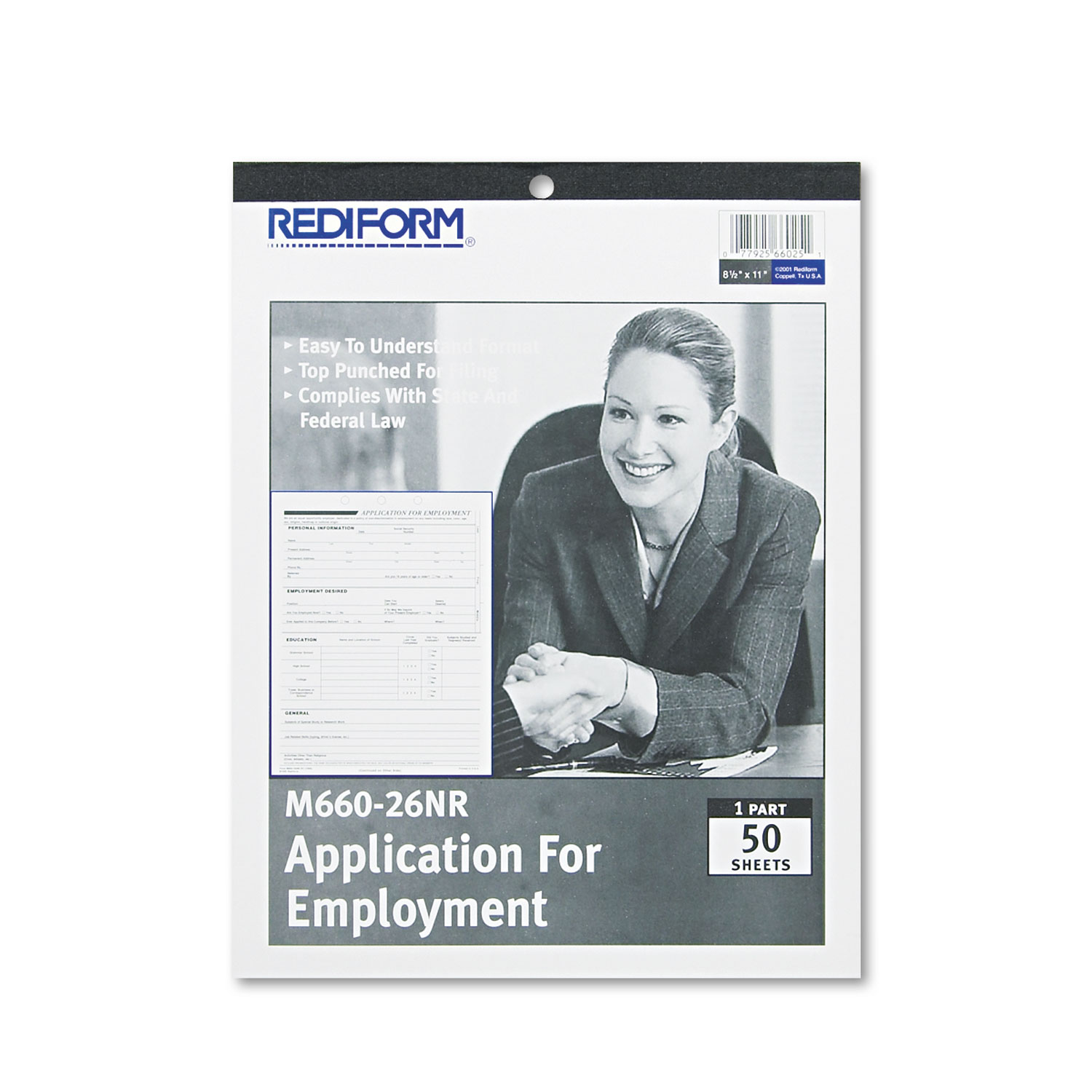  Rediform M66026NR Employment Application, 8 1/2 x 11, 50 Forms (REDM66026NR) 
