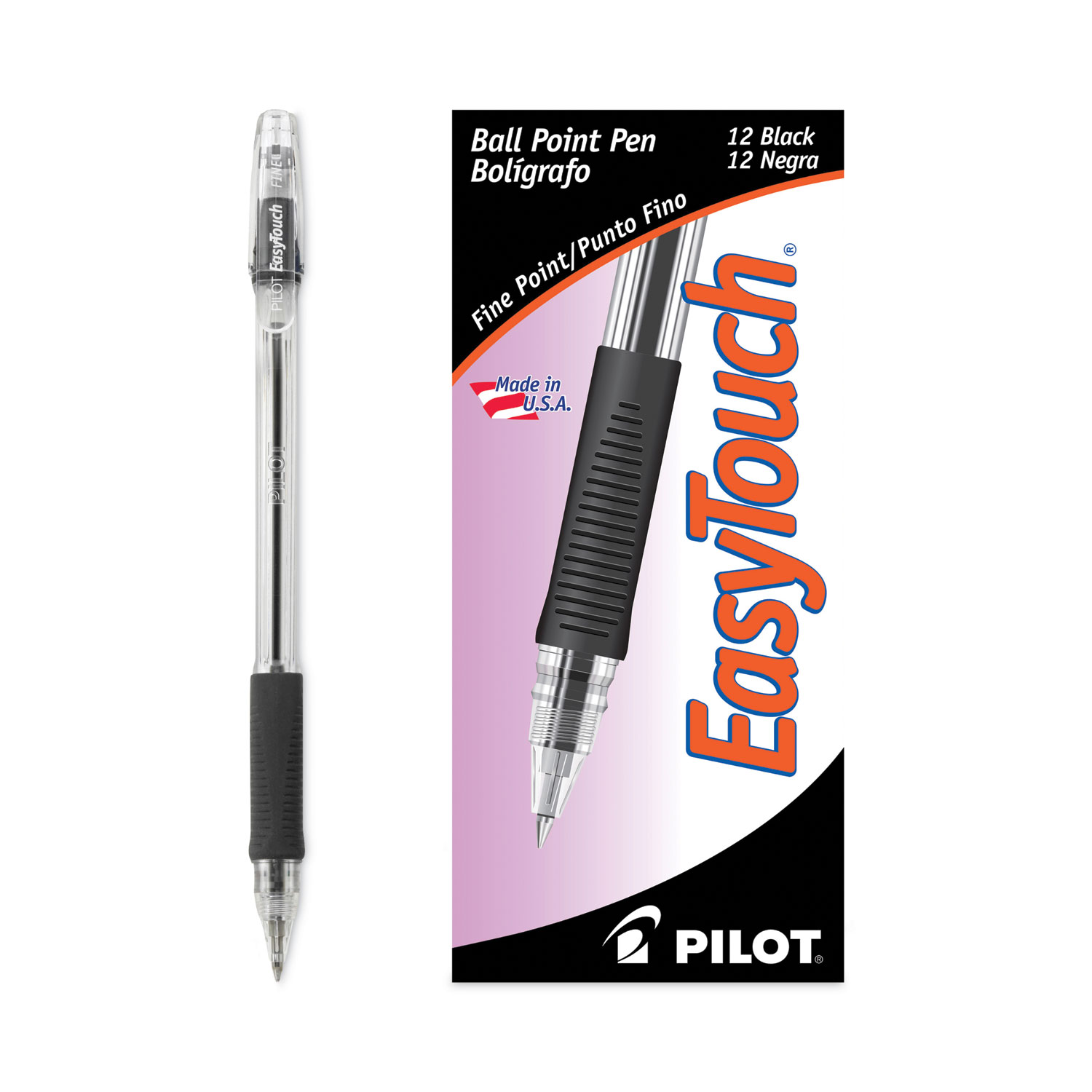 Pilot® EasyTouch Ballpoint Pen, Stick, Fine 0.7 mm, Black Ink, Clear